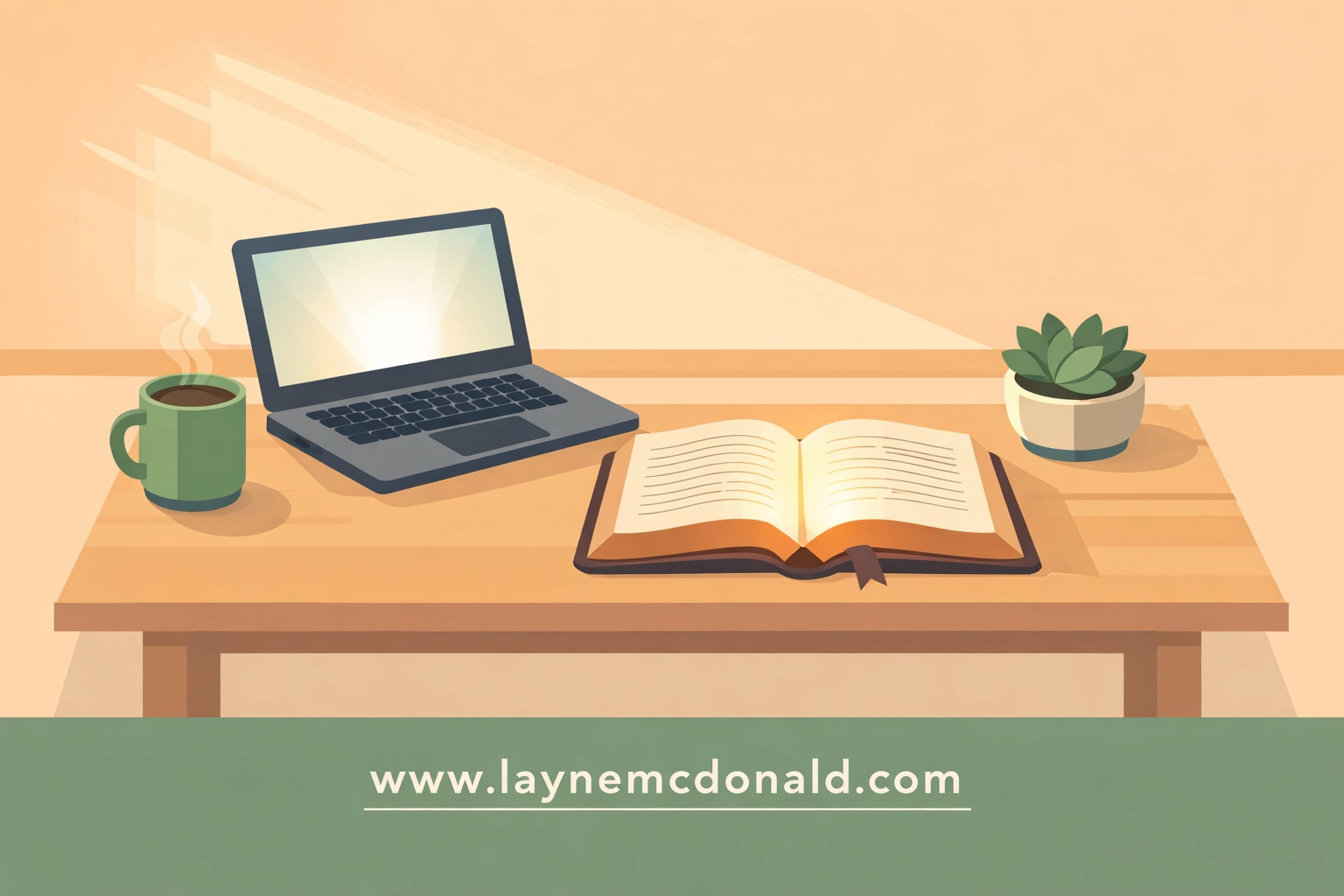 Christian content creator workspace with laptop, Bible, and coffee for faith-based writing