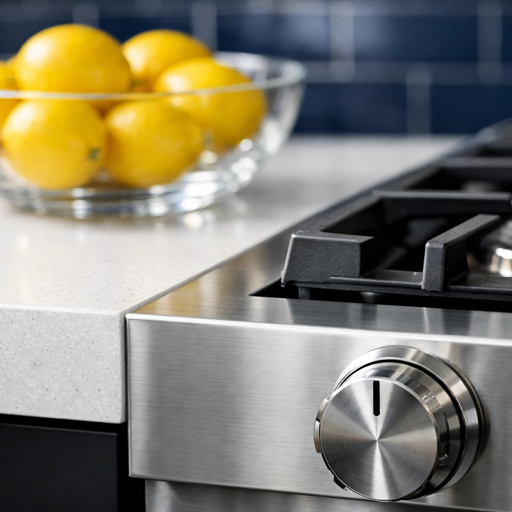 Immaculate luxury kitchen island in a Seaport penthouse cleaned via professional apartment cleaning Boston.