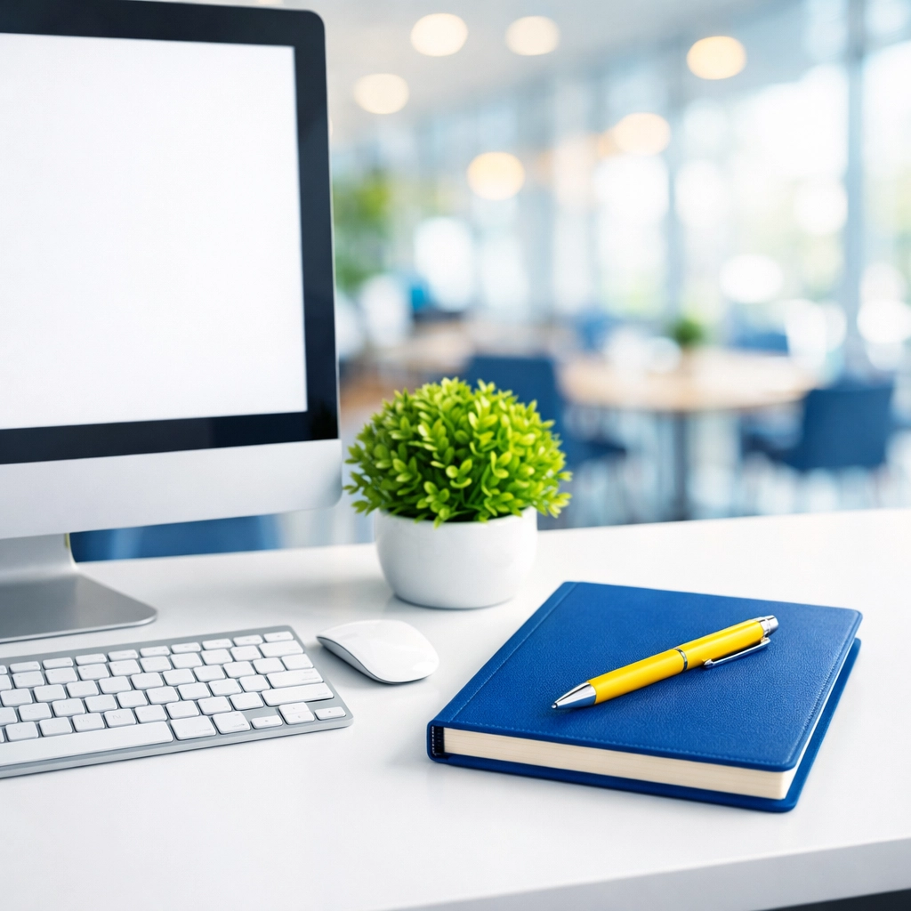 Organized office desk in Worcester showcasing the productivity benefits of expert janitorial services Worcester MA.