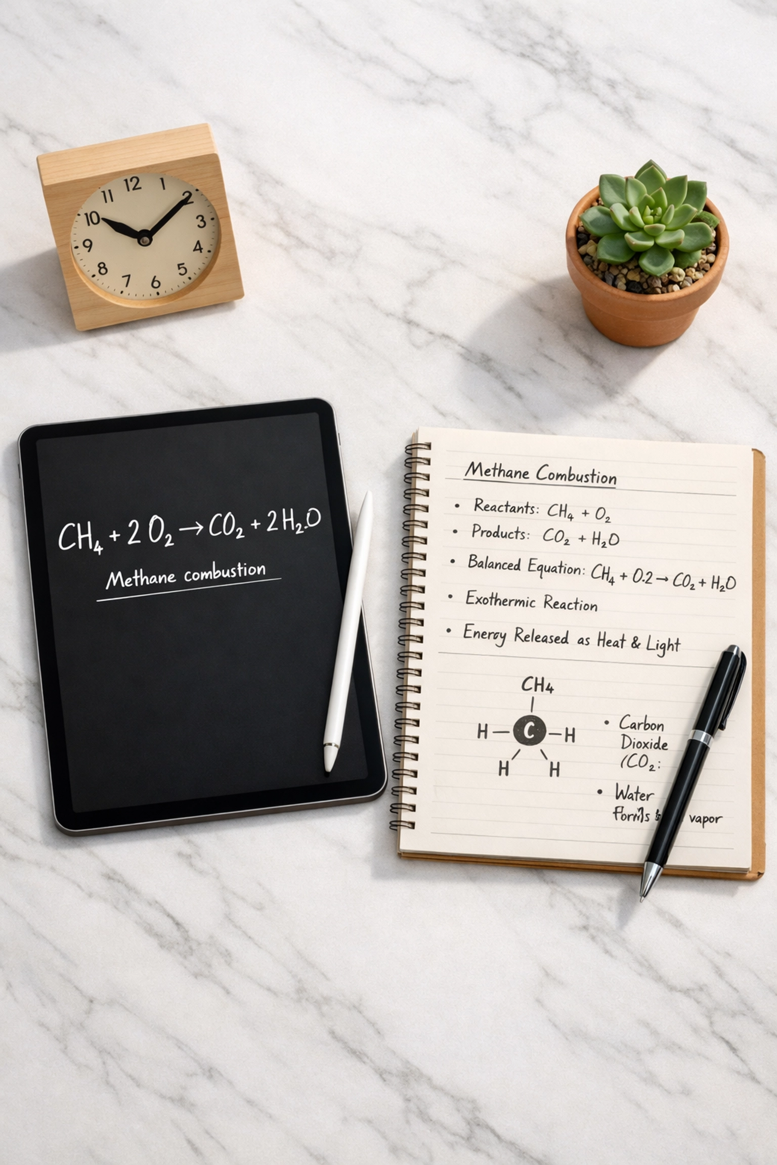 Tablet and notebook with Chemistry equations for online tutoring sessions with Hong Kong students.