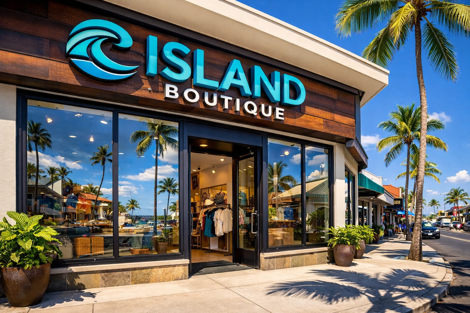 Modern retail storefront featuring custom dimensional signage in Kailua-Kona, Hawaii.