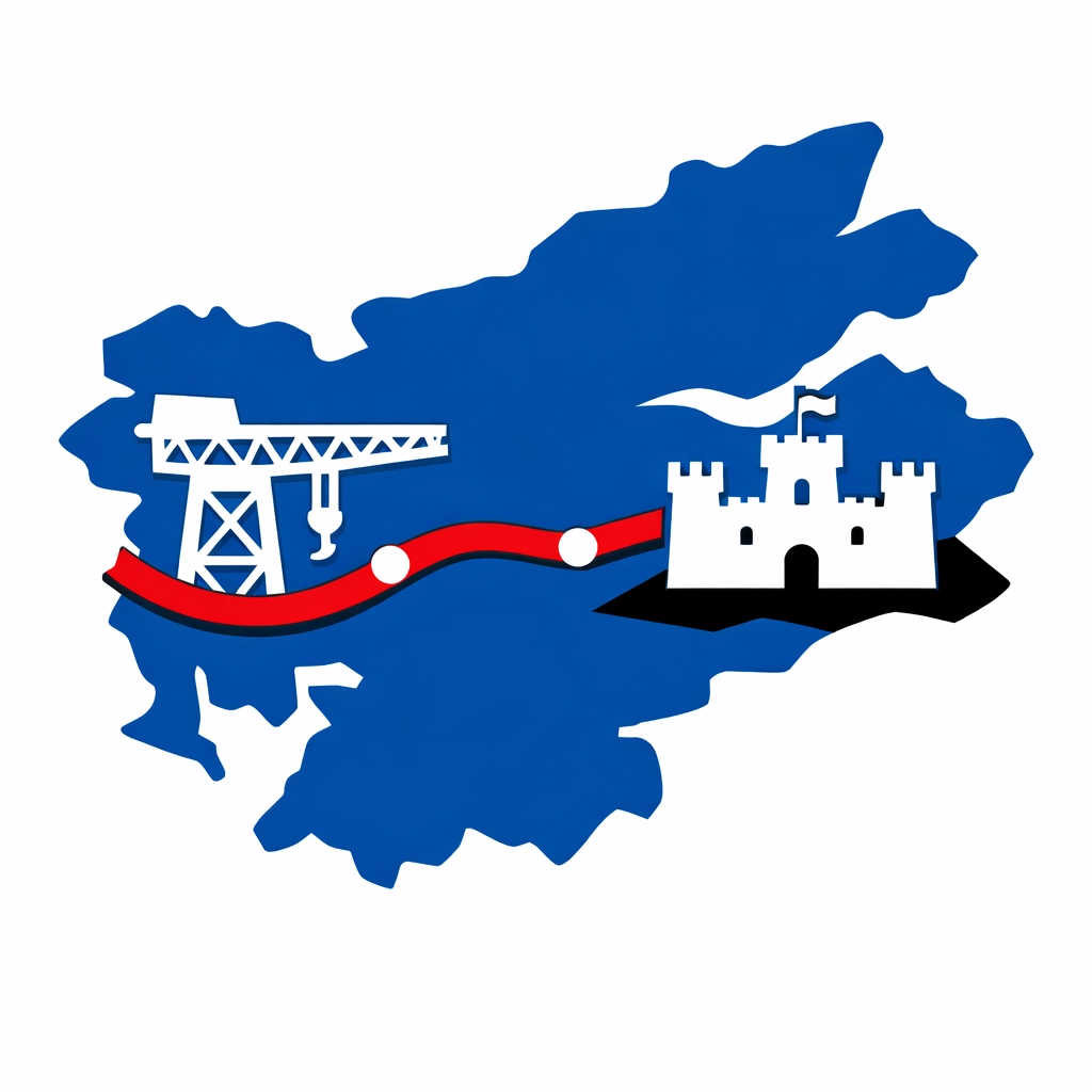 Map of Central Scotland highlighting Glasgow and Edinburgh as transport training locations.
