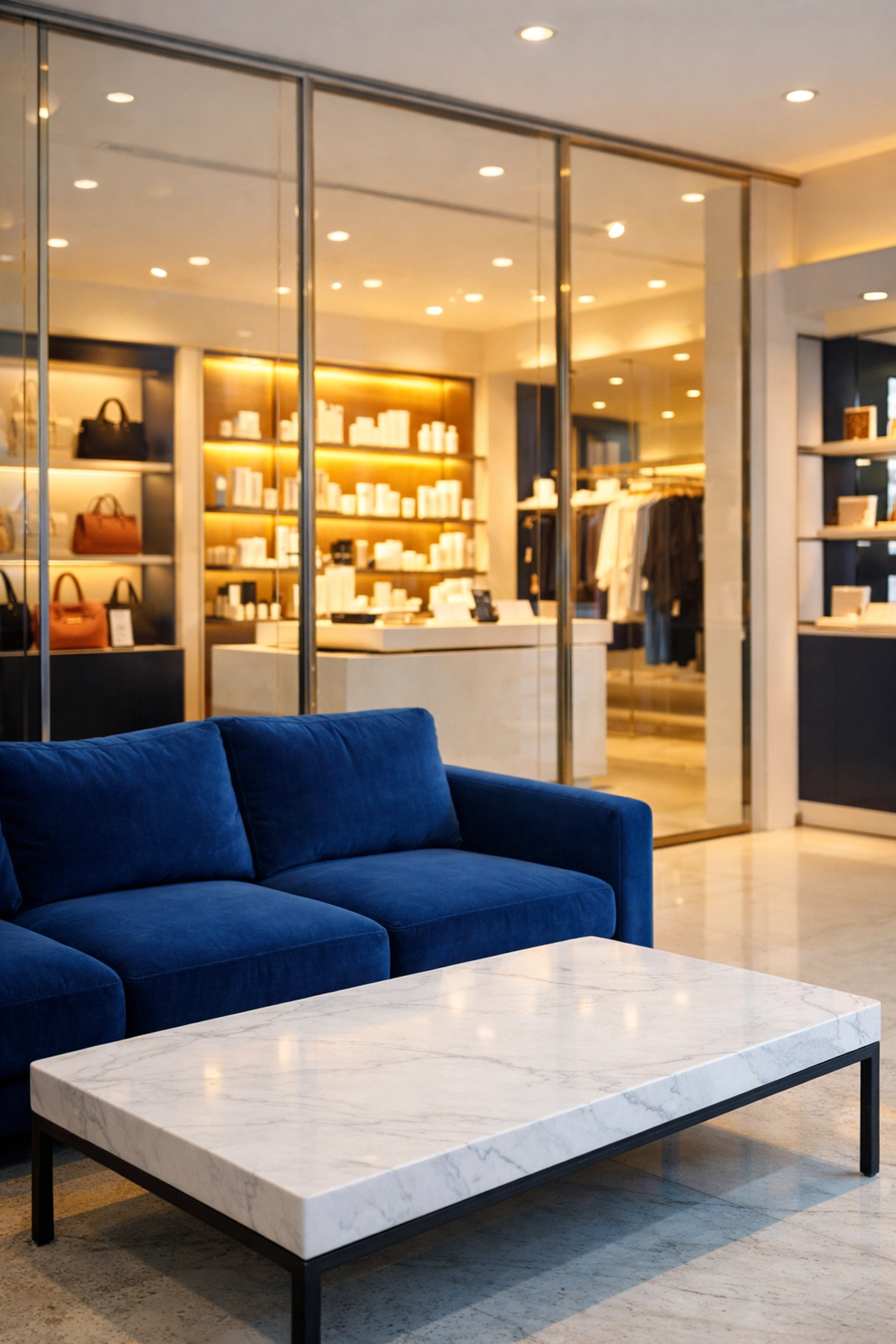 Spotless store lounge with organized displays, demonstrating how retail store cleanliness improves the customer experience.
