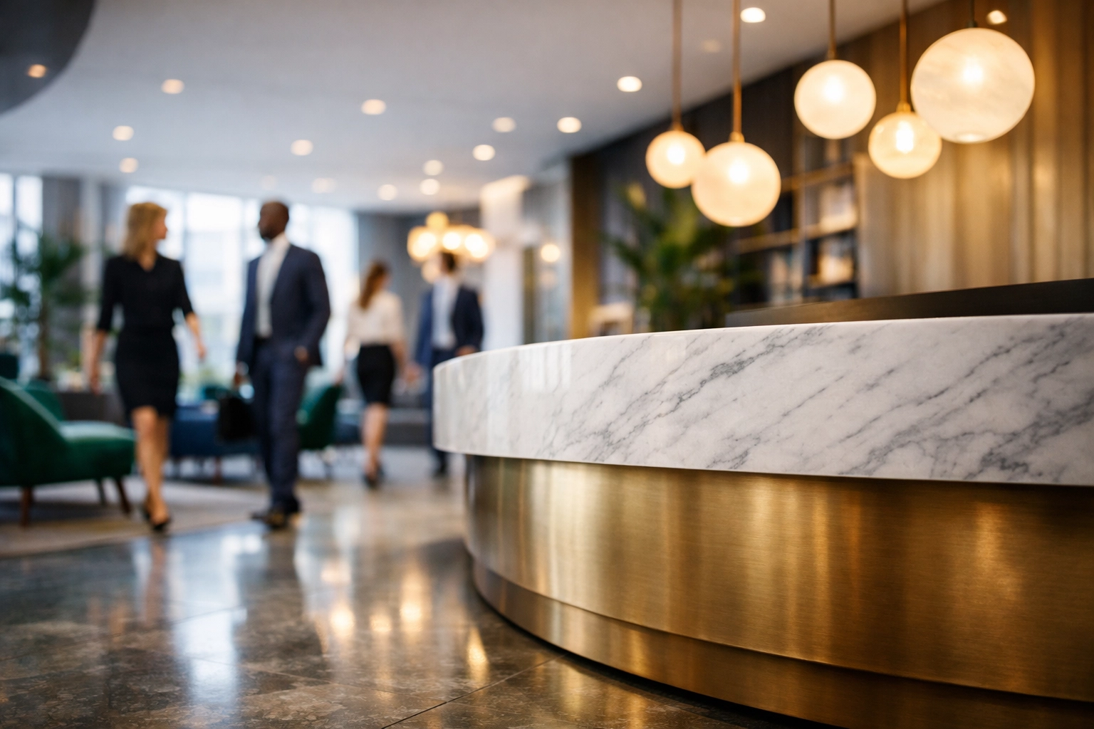 Stunning high-end office reception area showcasing professional administrative support and quality service.