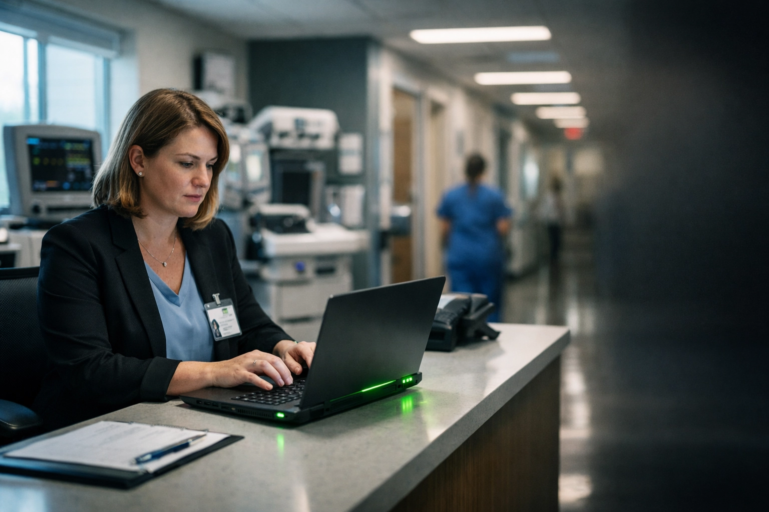 Medical office staff in Lincoln NE using IT tools, emphasizing the need for business cybersecurity training.