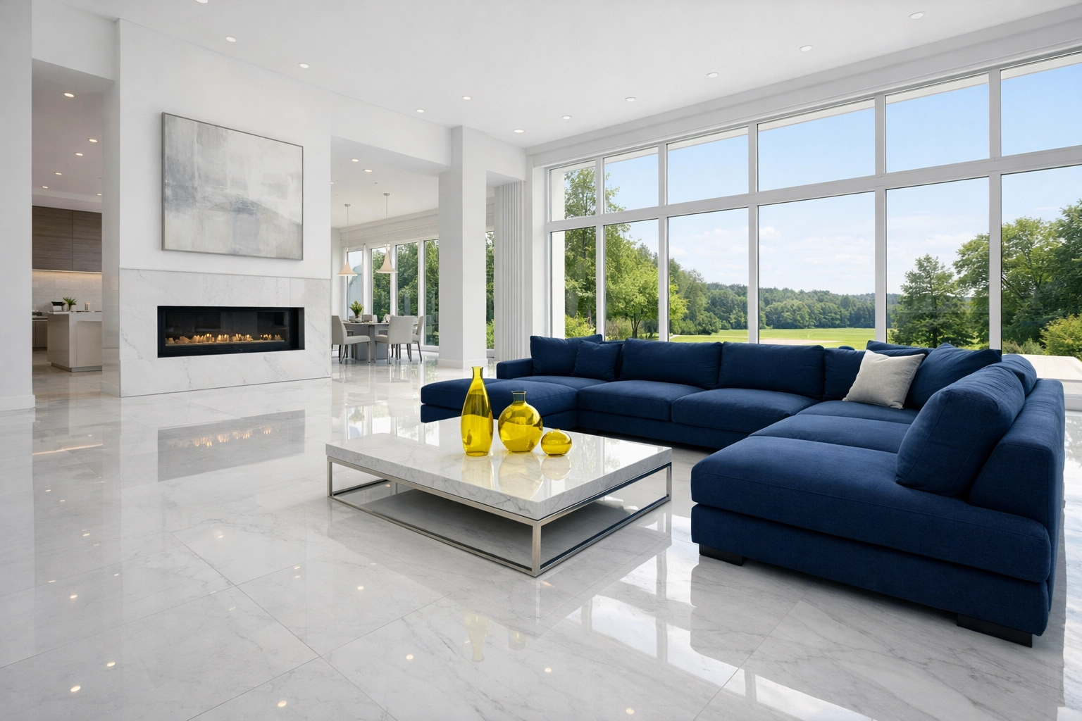 Spotless luxury living room in a Dover estate after professional residential cleaning Massachusetts.