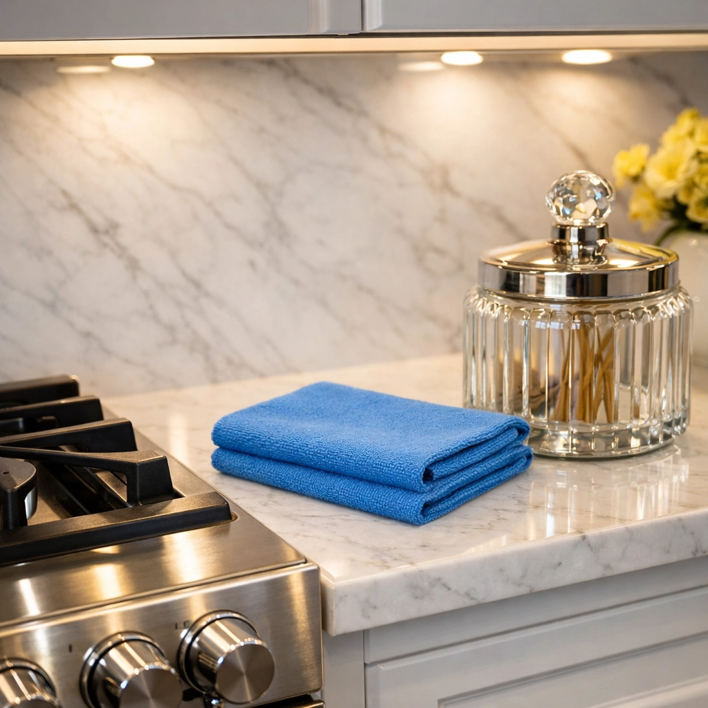 Polished stainless steel stovetop showing detailed deep cleaning Lowell kitchen results.