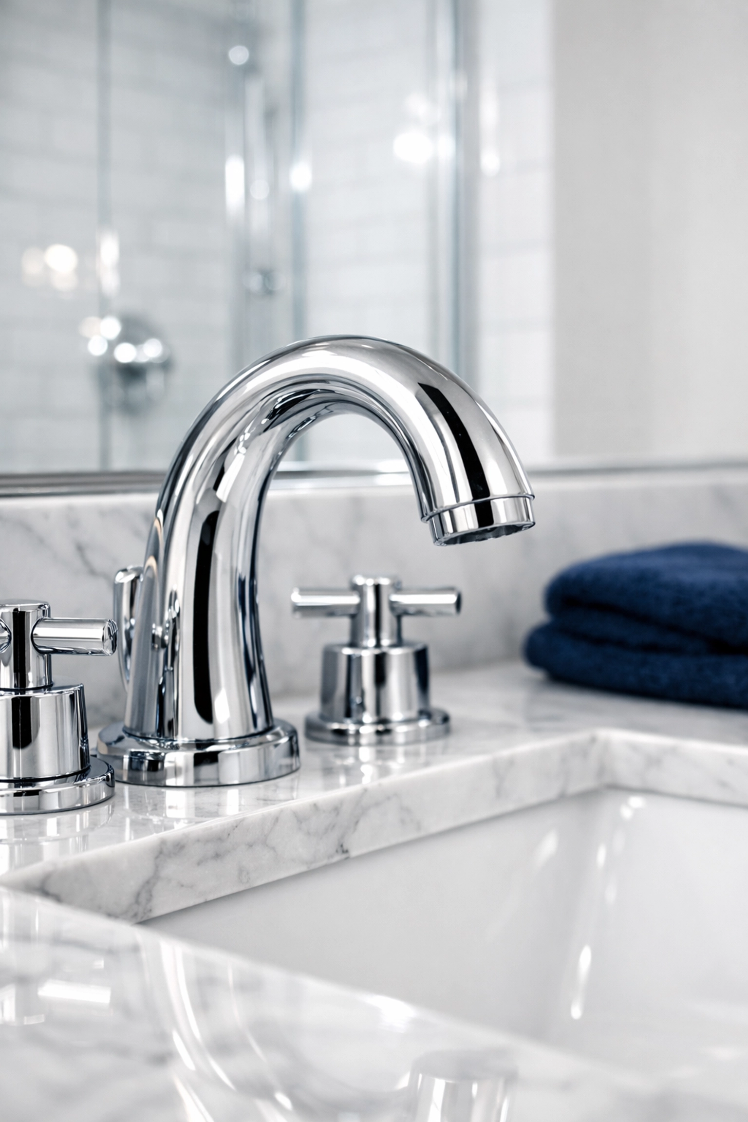 Detailed deep cleaning of a sparkling chrome faucet and marble vanity in a Westborough bathroom.