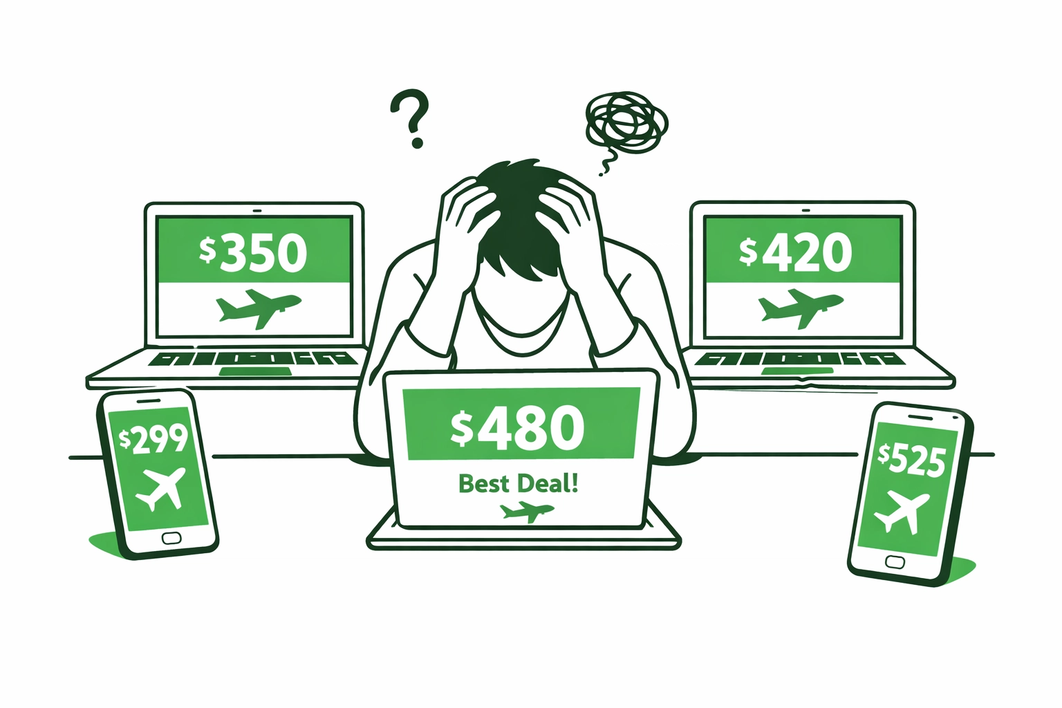 Traveler overwhelmed tracking flight prices across multiple booking platforms