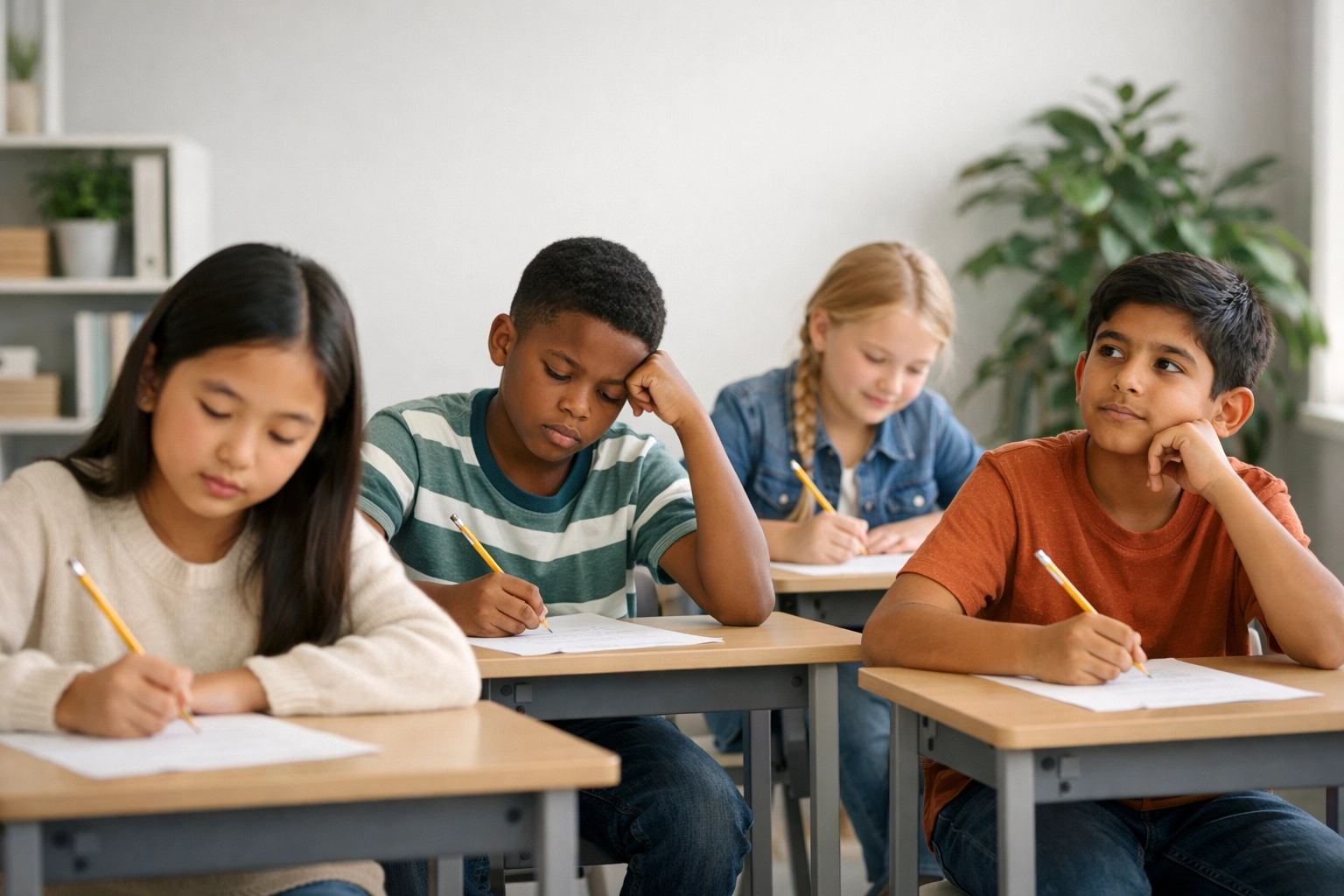 Kinderen groep 7 maken capaciteitenonderzoek in een rustig klaslokaal