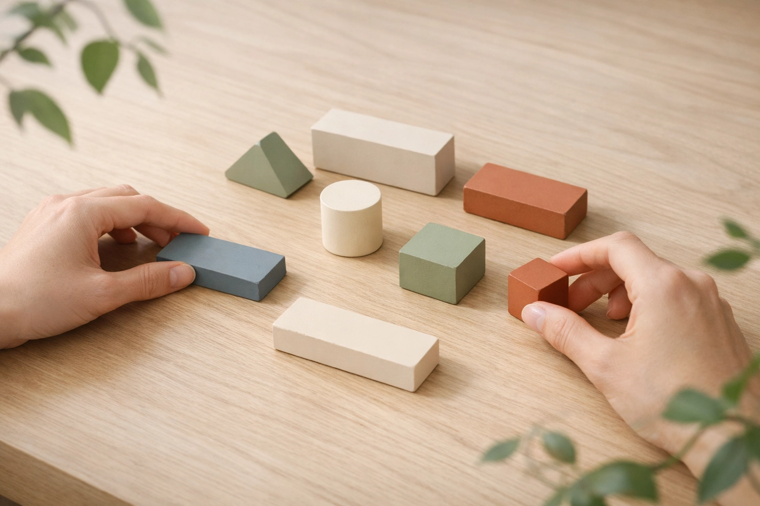 Colorful blocks arranged in non-hierarchical pattern representing relationship anarchy equality and choice