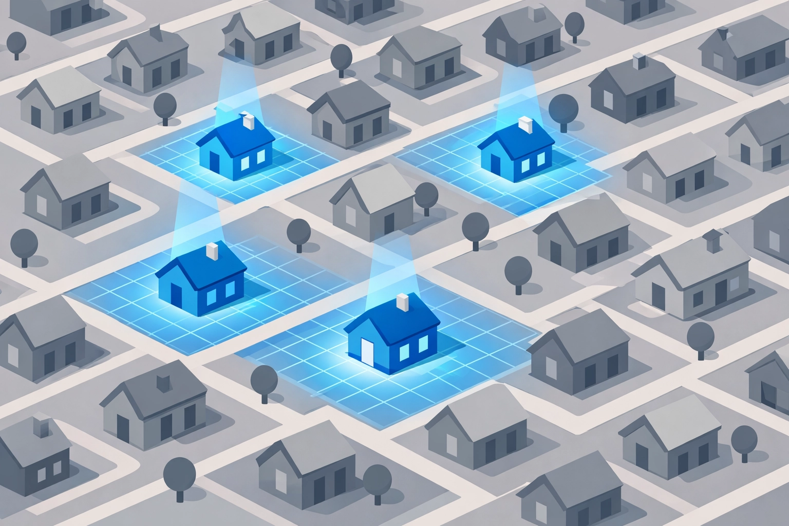 Map of a neighborhood with specific houses highlighted for precision voter targeting in a political campaign.