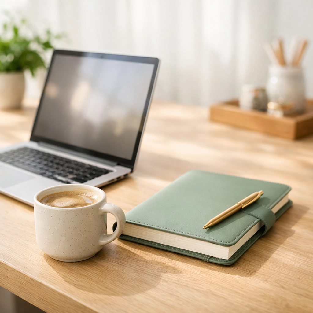 An organized workspace illustrating the clarity and order gained through monthly bookkeeping services.