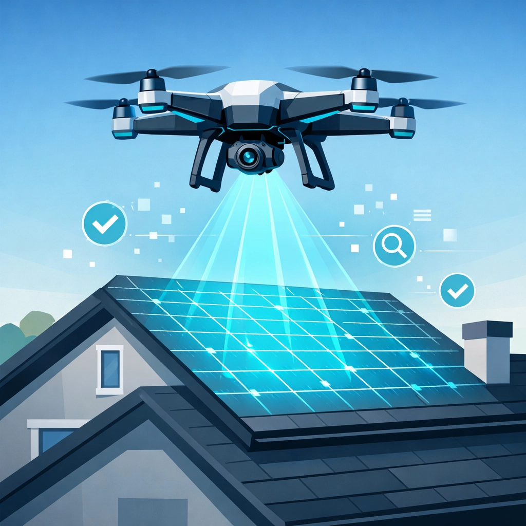 Drone conducting aerial roof inspection for property insurance underwriting assessment