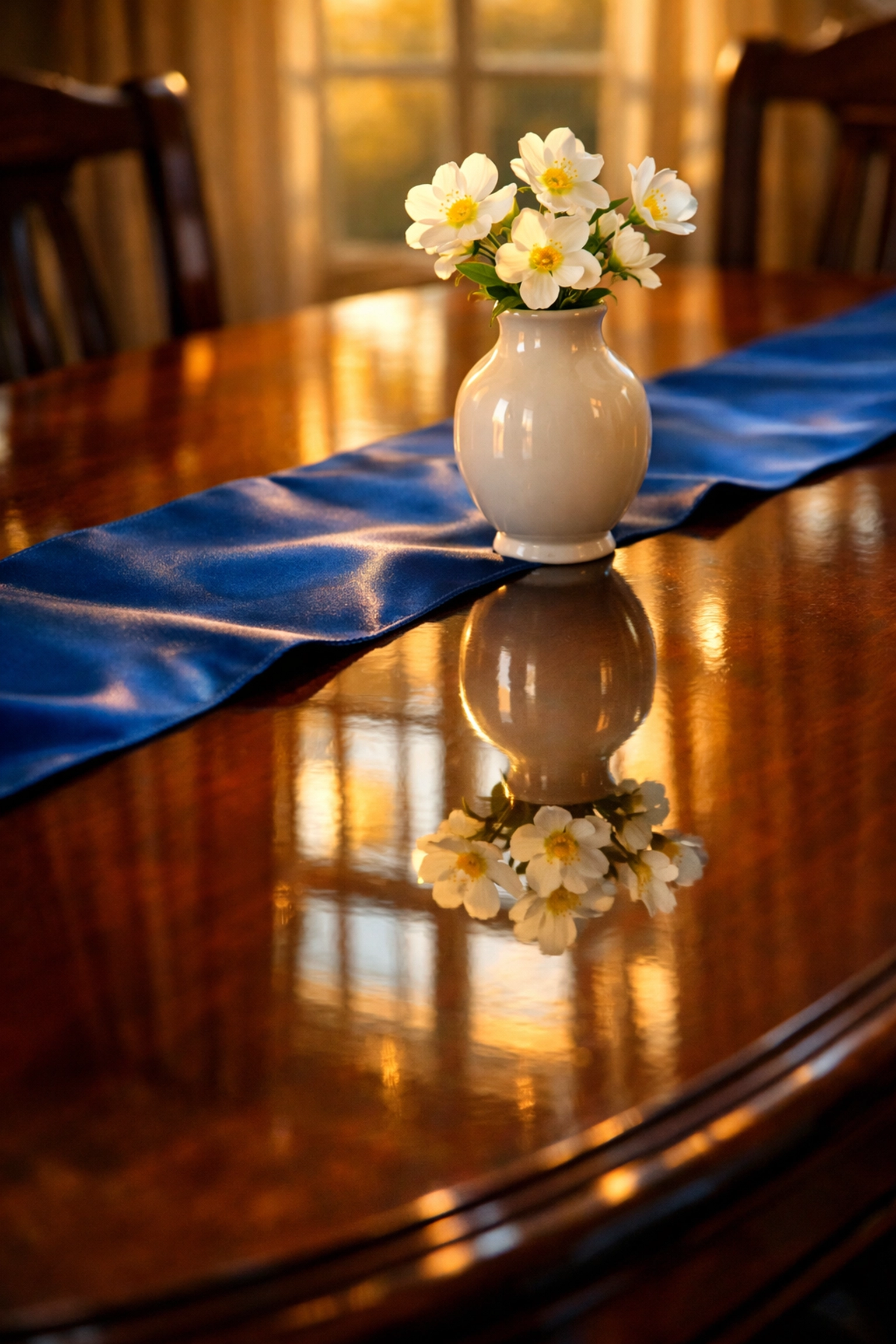 Polished dining table reflecting a clean home after residential cleaning Massachusetts.