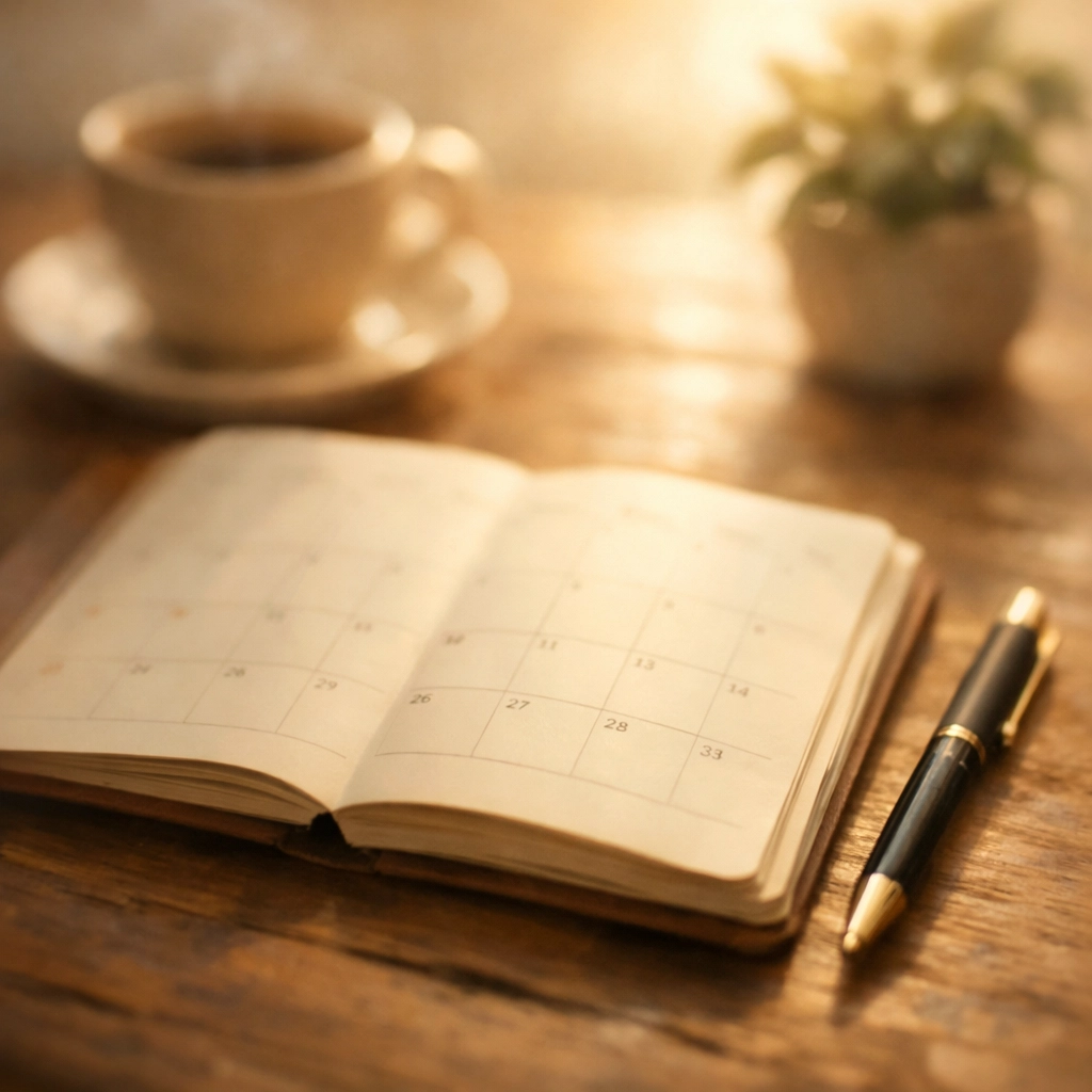 Napló és naptár szimbolizálja a türelmet a merevedési zavar kezelési folyamatában