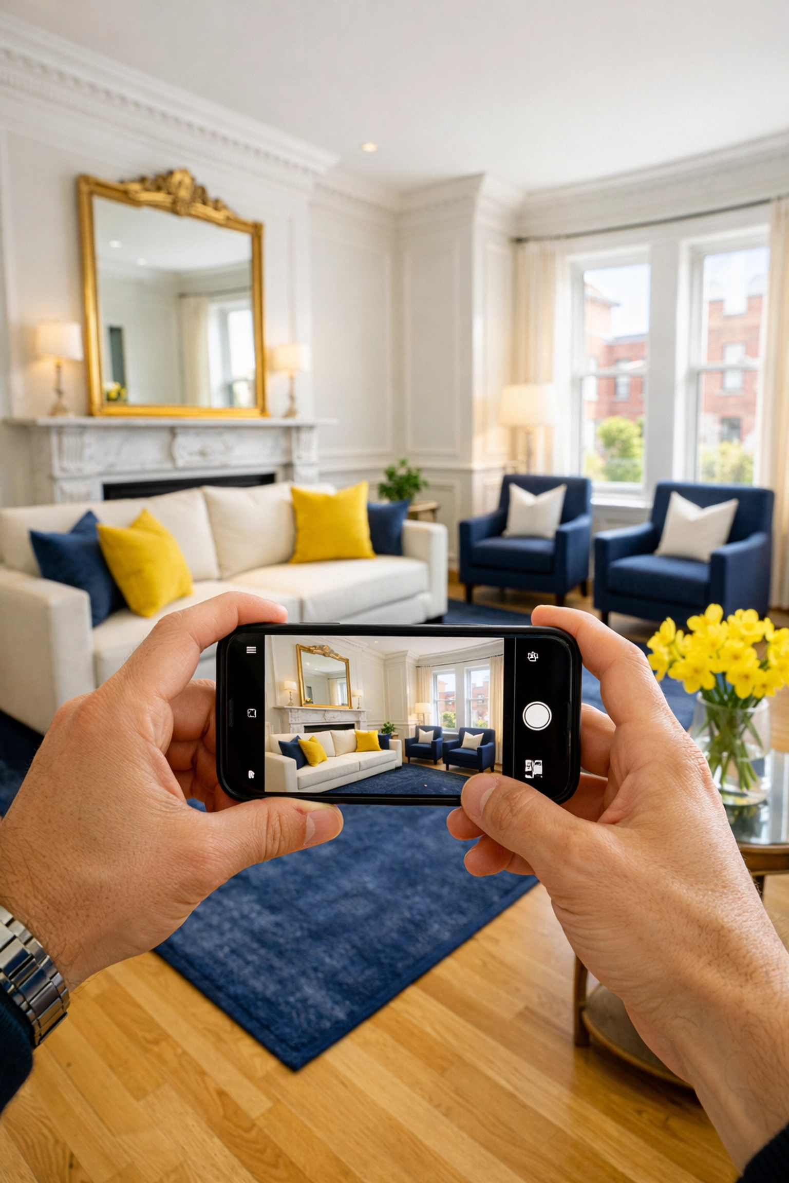 Photographing a clean luxury living room to document a successful Boston apartment turnover.