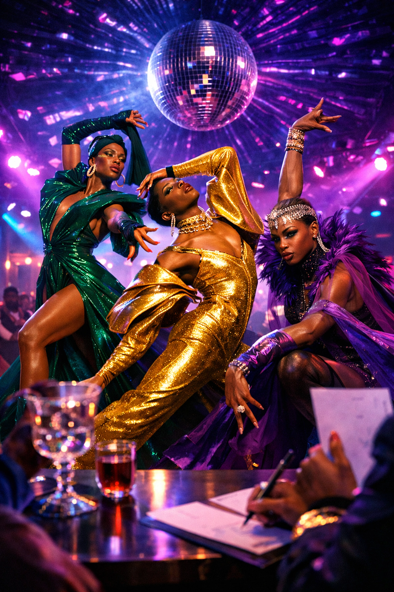 Black queer performers voguing in ballroom scene celebrating LGBTQ+ cultural excellence