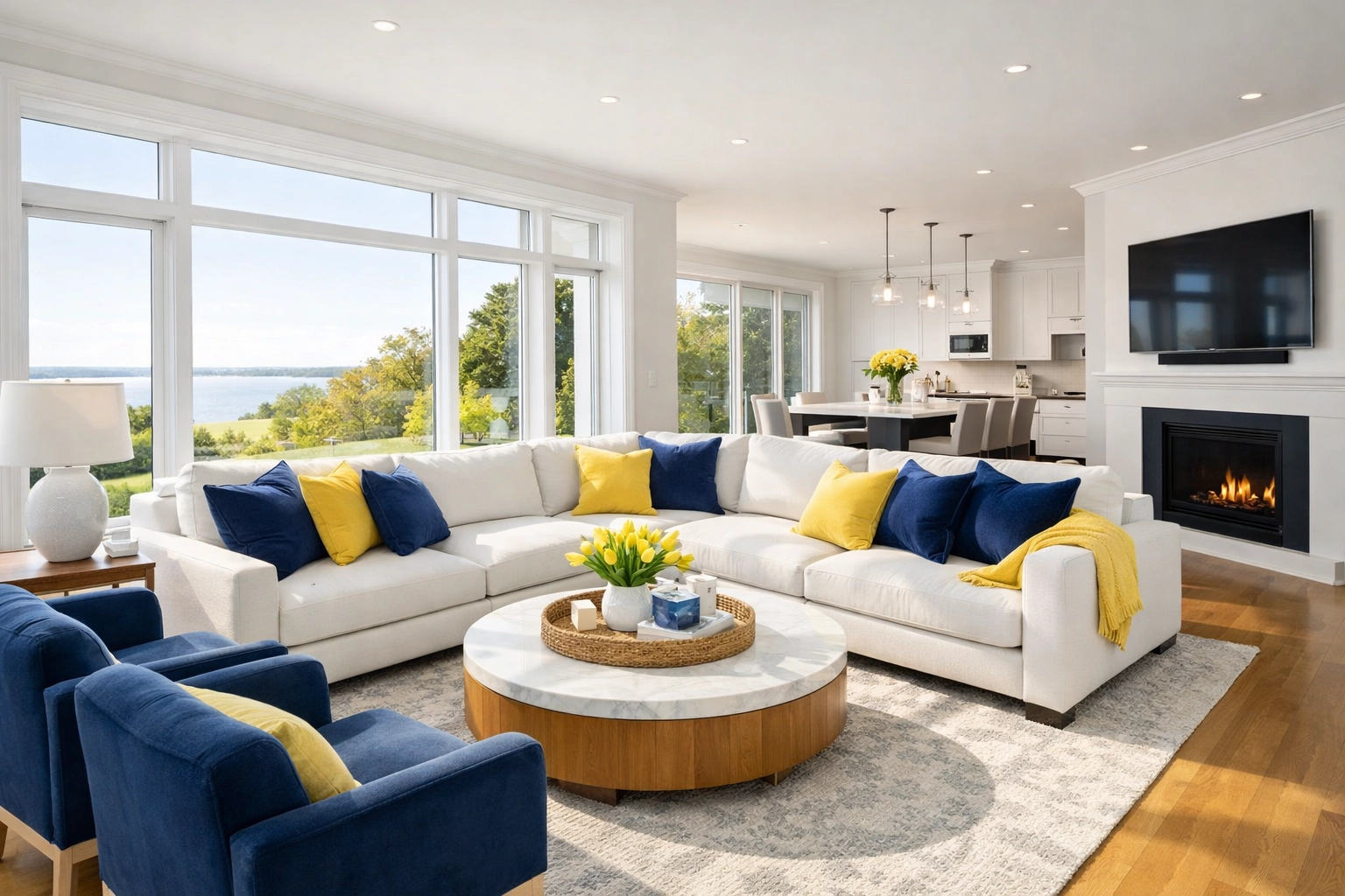 Clean modern living room in a Massachusetts home showing professional house cleaning results.