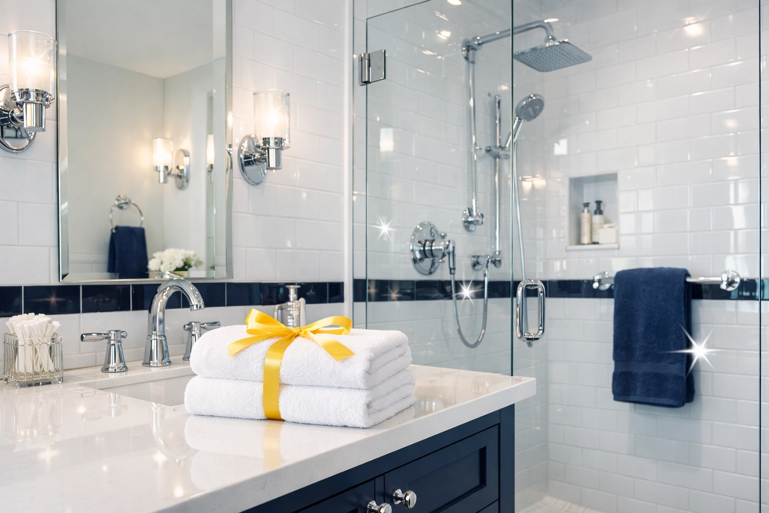 Spotless bathroom with polished chrome fixtures after a deep house cleaning Brookline MA session.