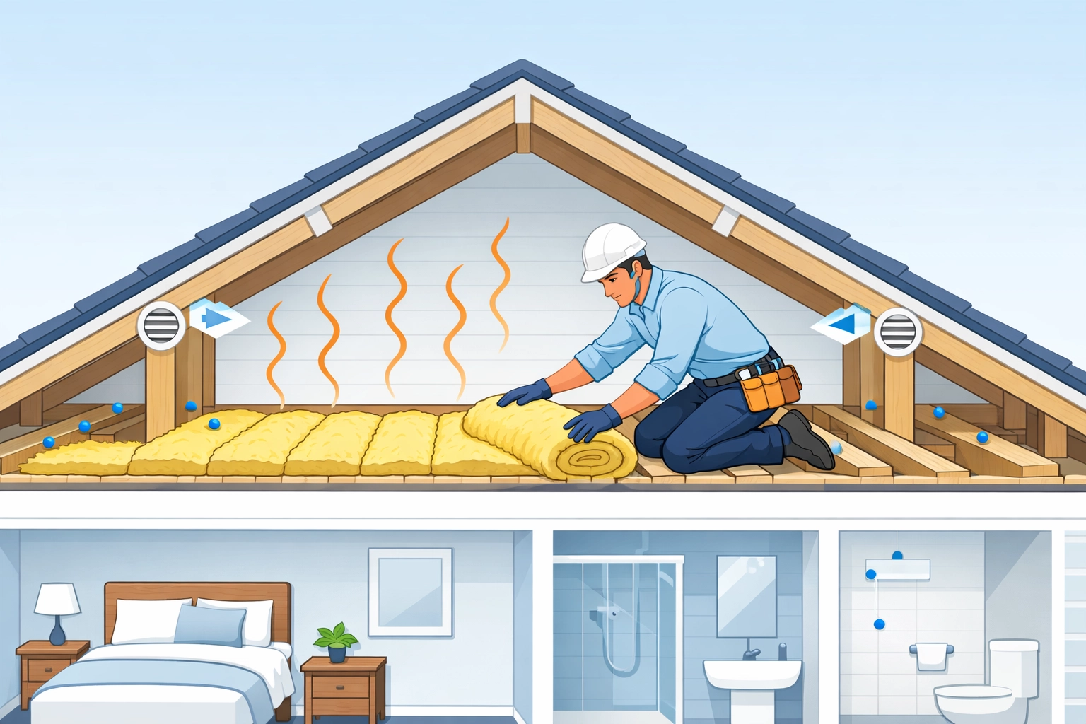Professional loft insulation installation showing PAS 2030 technical standards and ventilation assessment