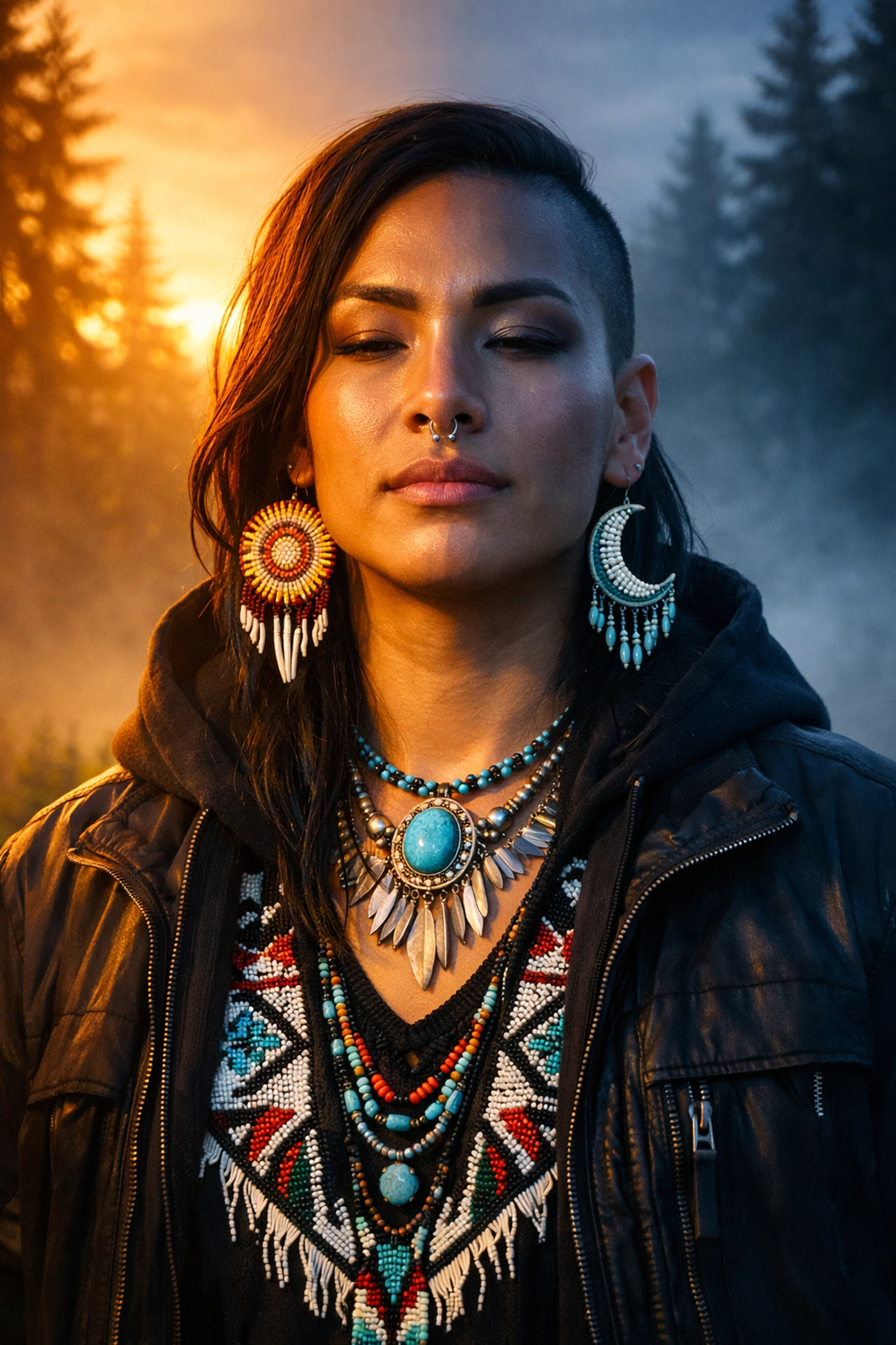 Portrait of a Two-Spirit person representing the balance of masculine and feminine spirits in Indigenous culture.