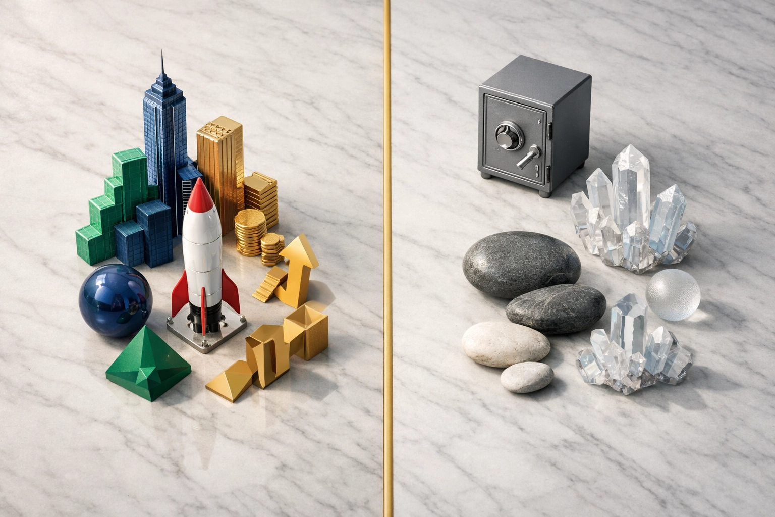 Portfolio split visualization showing risk assets versus risk control assets for wealth management