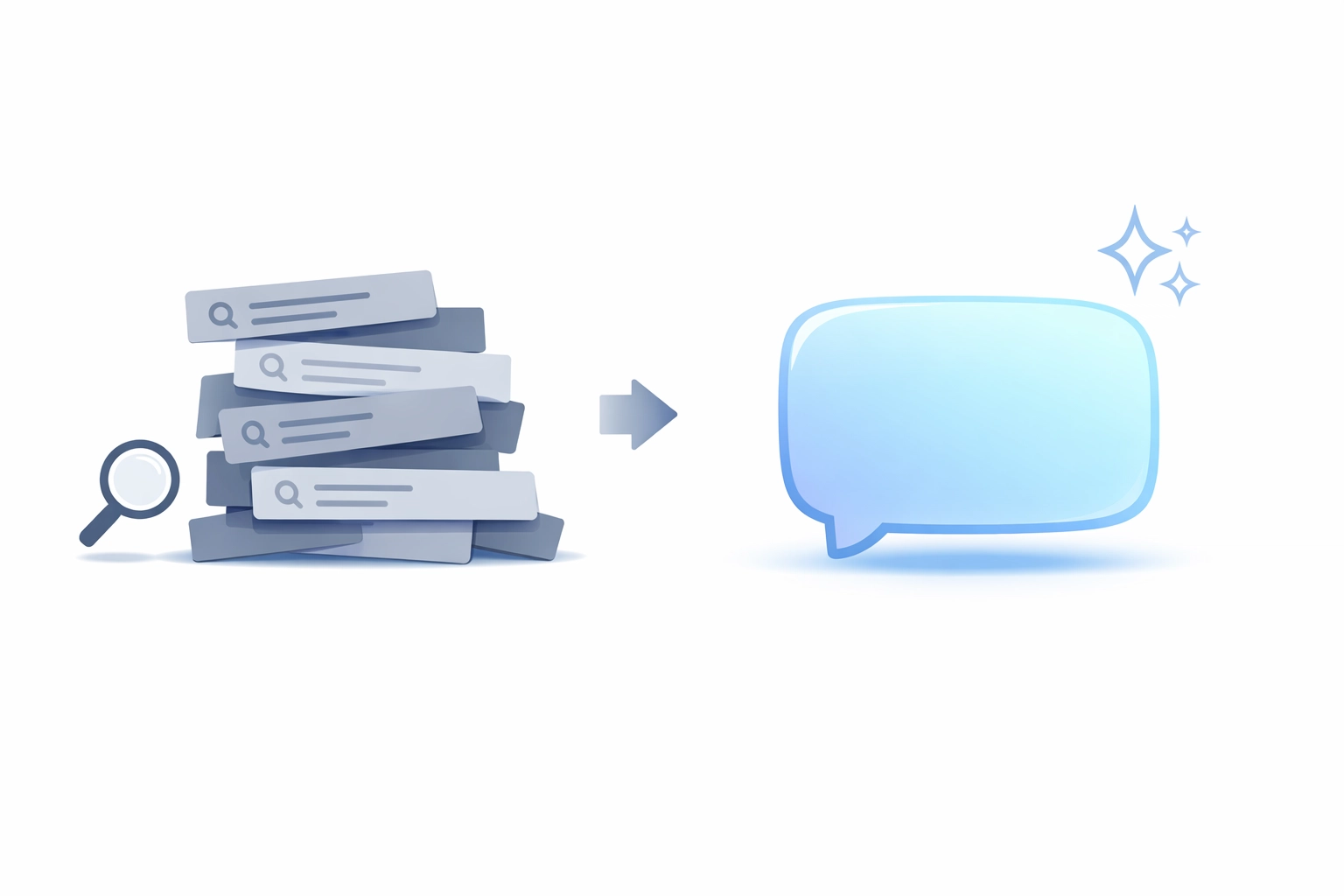 Visualizing the transition from traditional search results to clear AI-driven conversational answers.