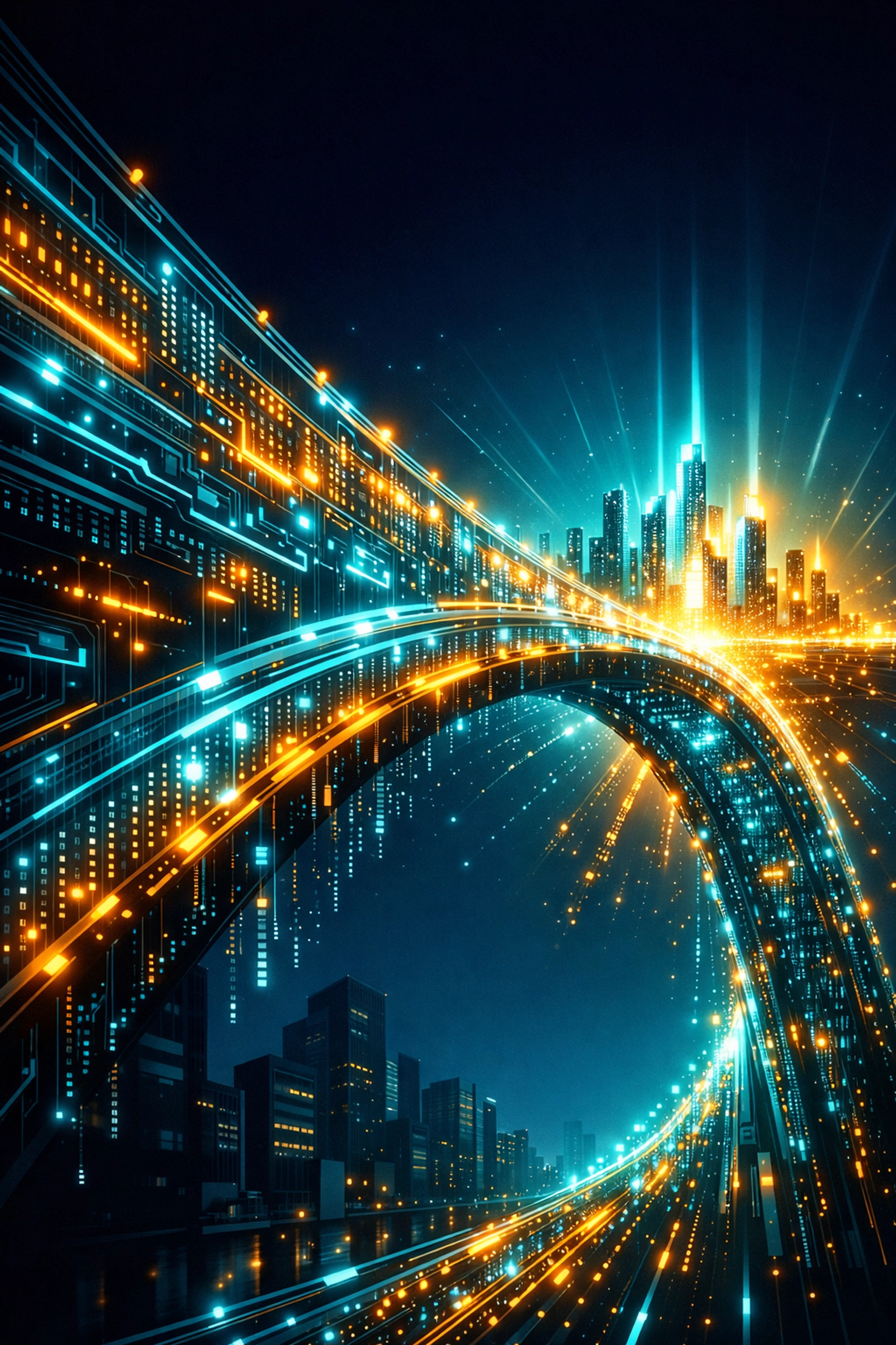 Digitale Brücke symbolisiert den ROI von KI-Trainings und den Fortschritt für Mitarbeiter.