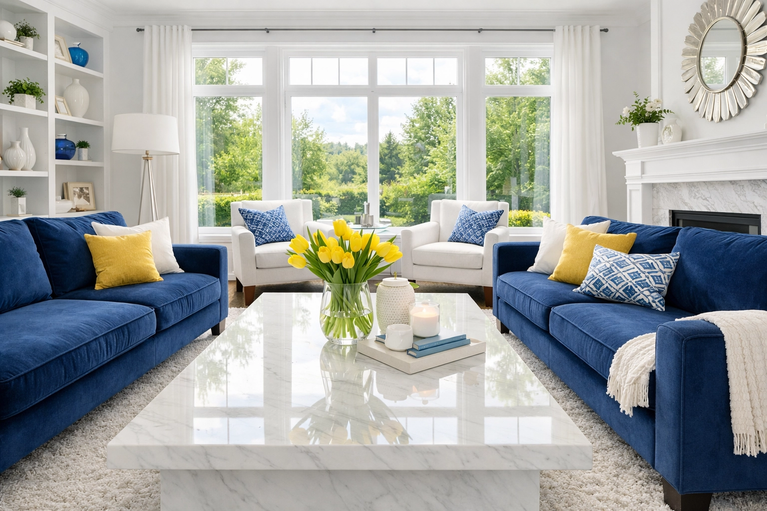 Immaculate living room in Bolton, MA featuring dust-free furniture and improved indoor air quality.