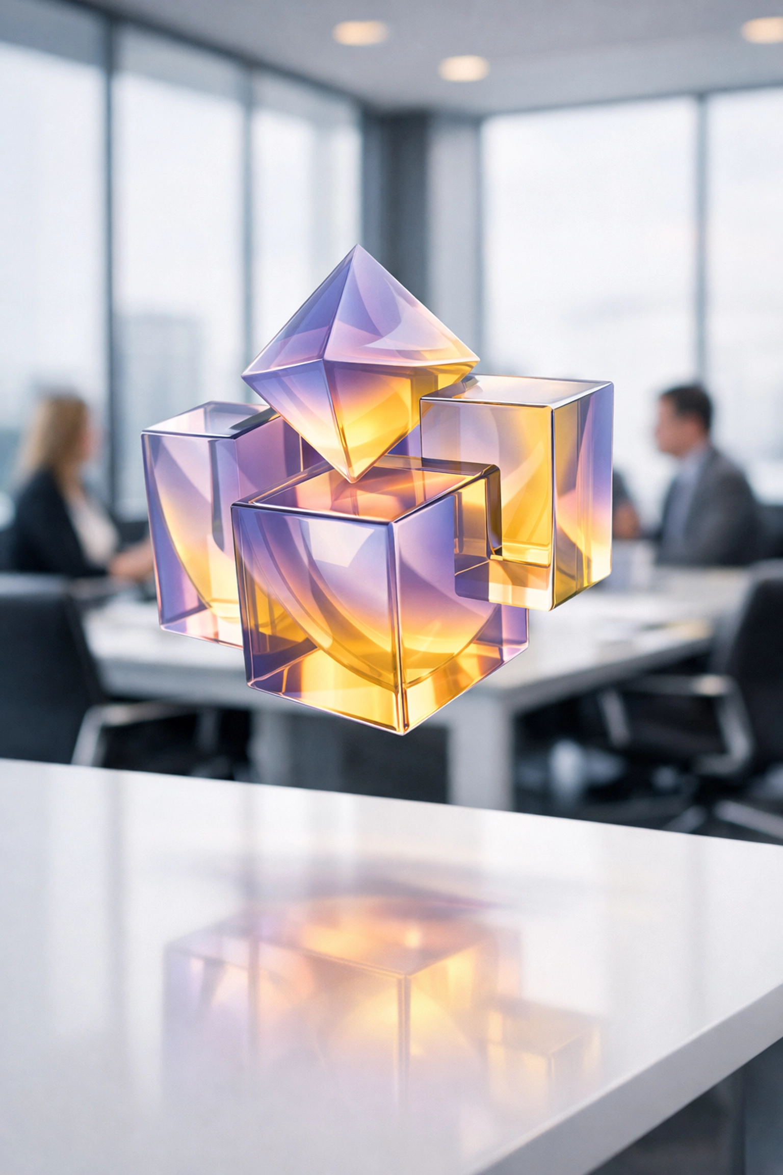 Interlocking shapes in a professional setting representing a cohesive growth marketing plan and unified strategy.