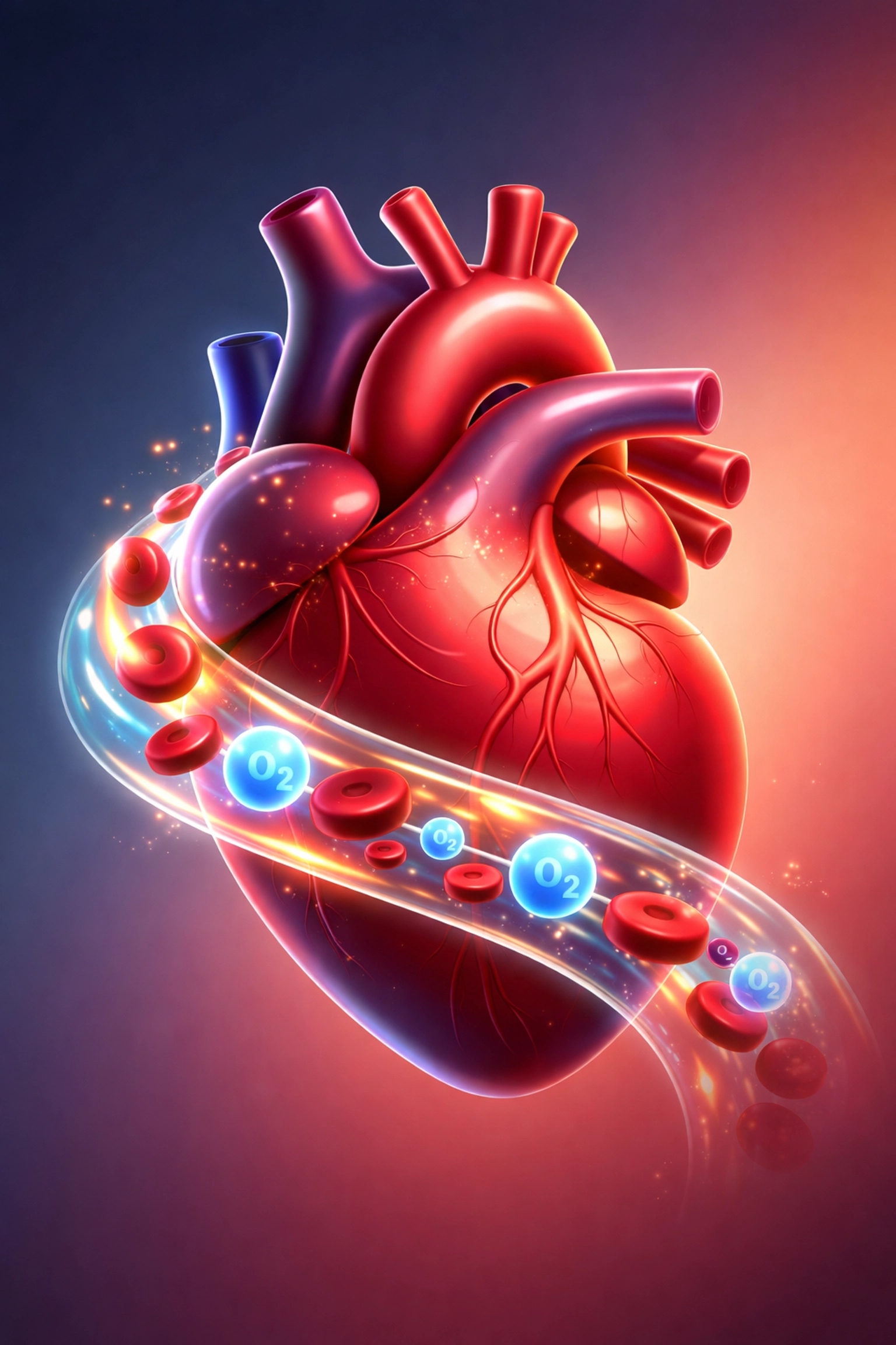 Stylized heart showing oxygen flow, representing the impact of VO2 max on cardiovascular health and longevity.