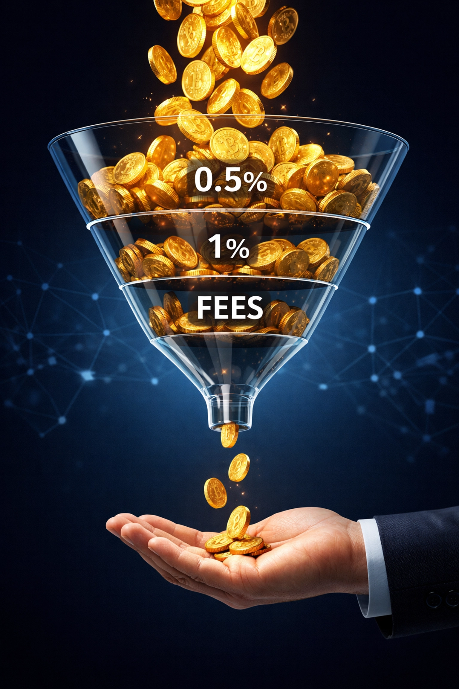 Cryptocurrency payment fees funnel showing hidden costs reducing merchant profits