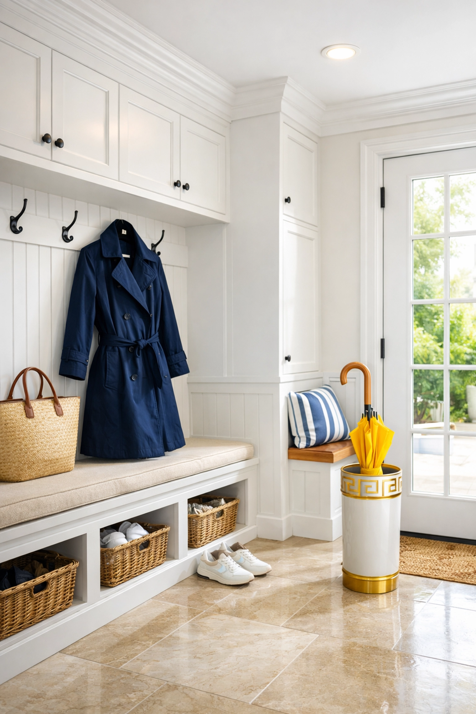 Organized luxury entryway in Hamilton, MA, maintained by our bi-weekly house cleaning experts.