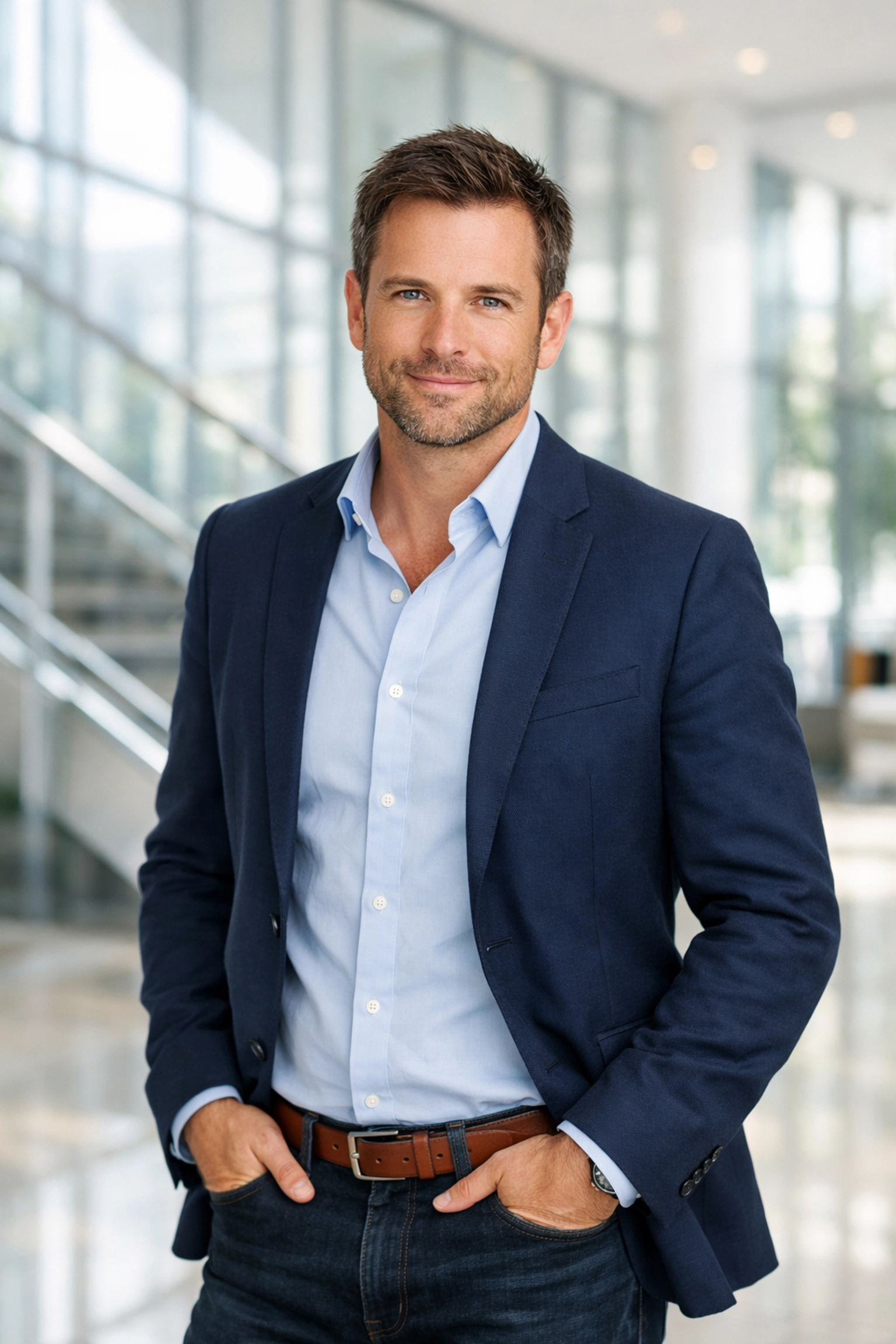 A confident entrepreneur representing leadership and authority in the business automation space.