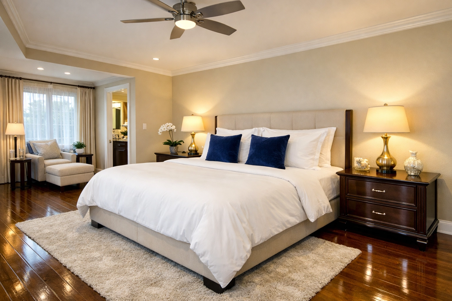 A spotless and refreshed master bedroom following a professional deep cleaning in Franklin, MA.