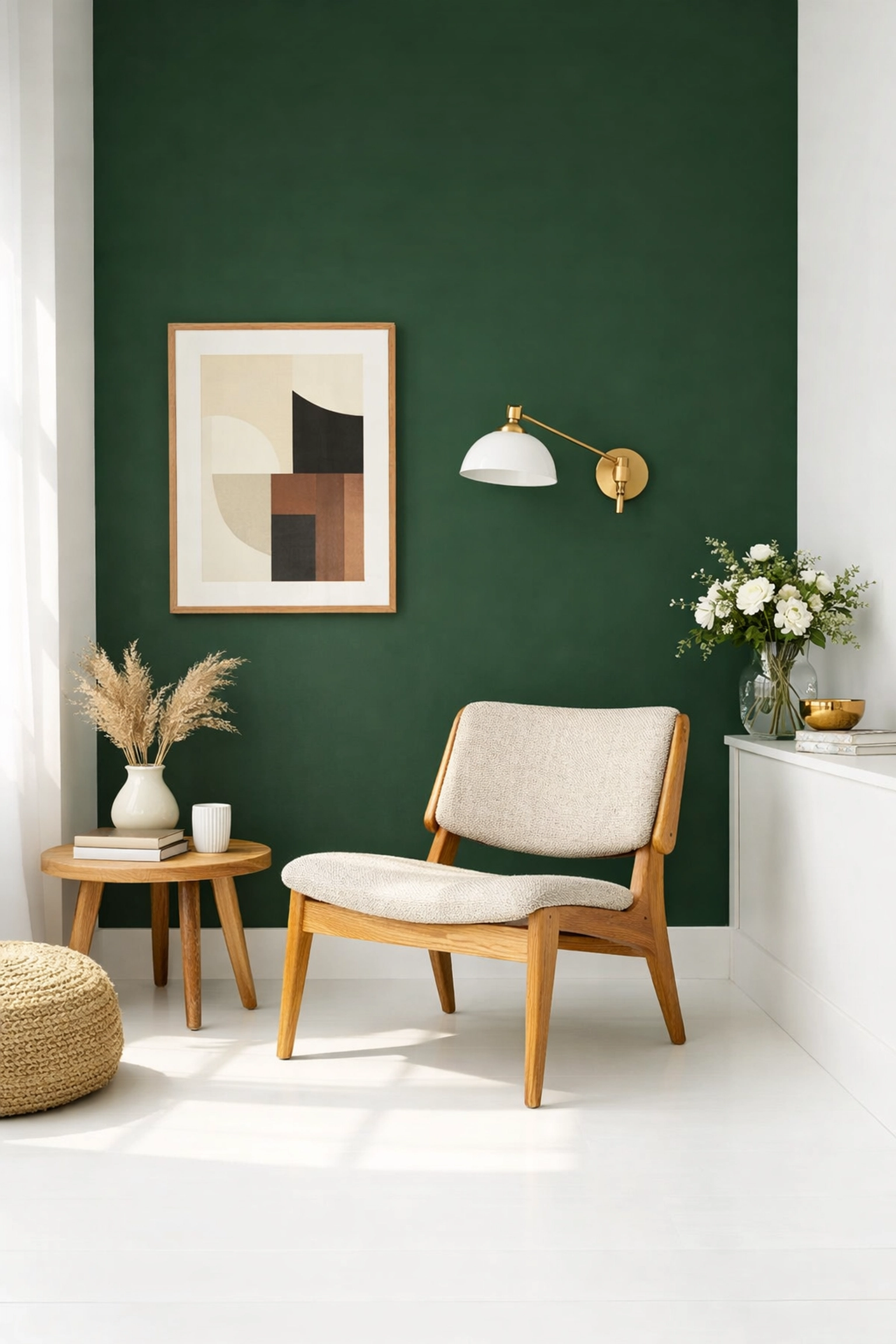 Forest green feature wall in a Cheltenham home, showcasing creative interior painting ideas.