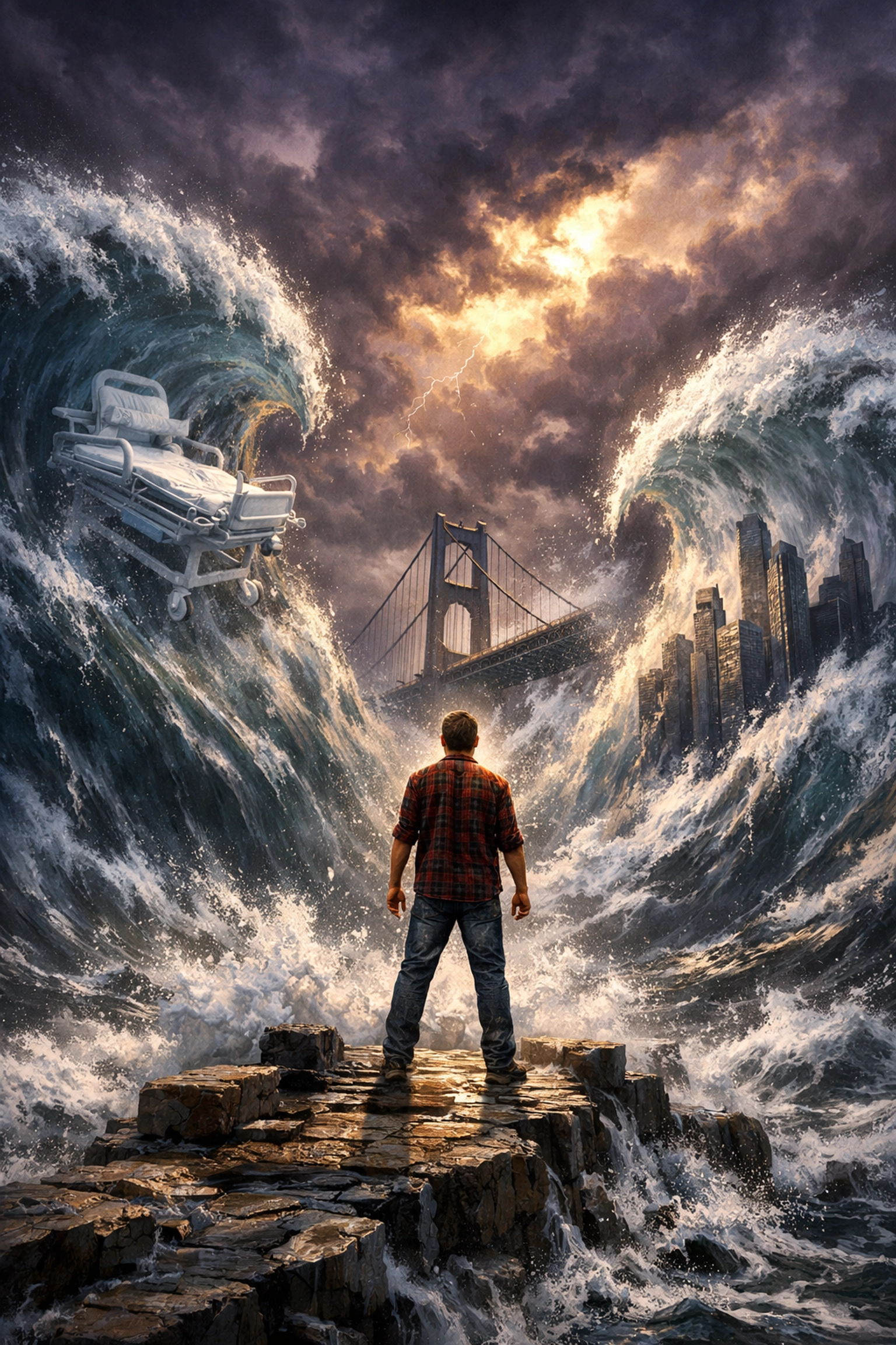 A man facing massive waves of fiscal pressure including healthcare and infrastructure costs.