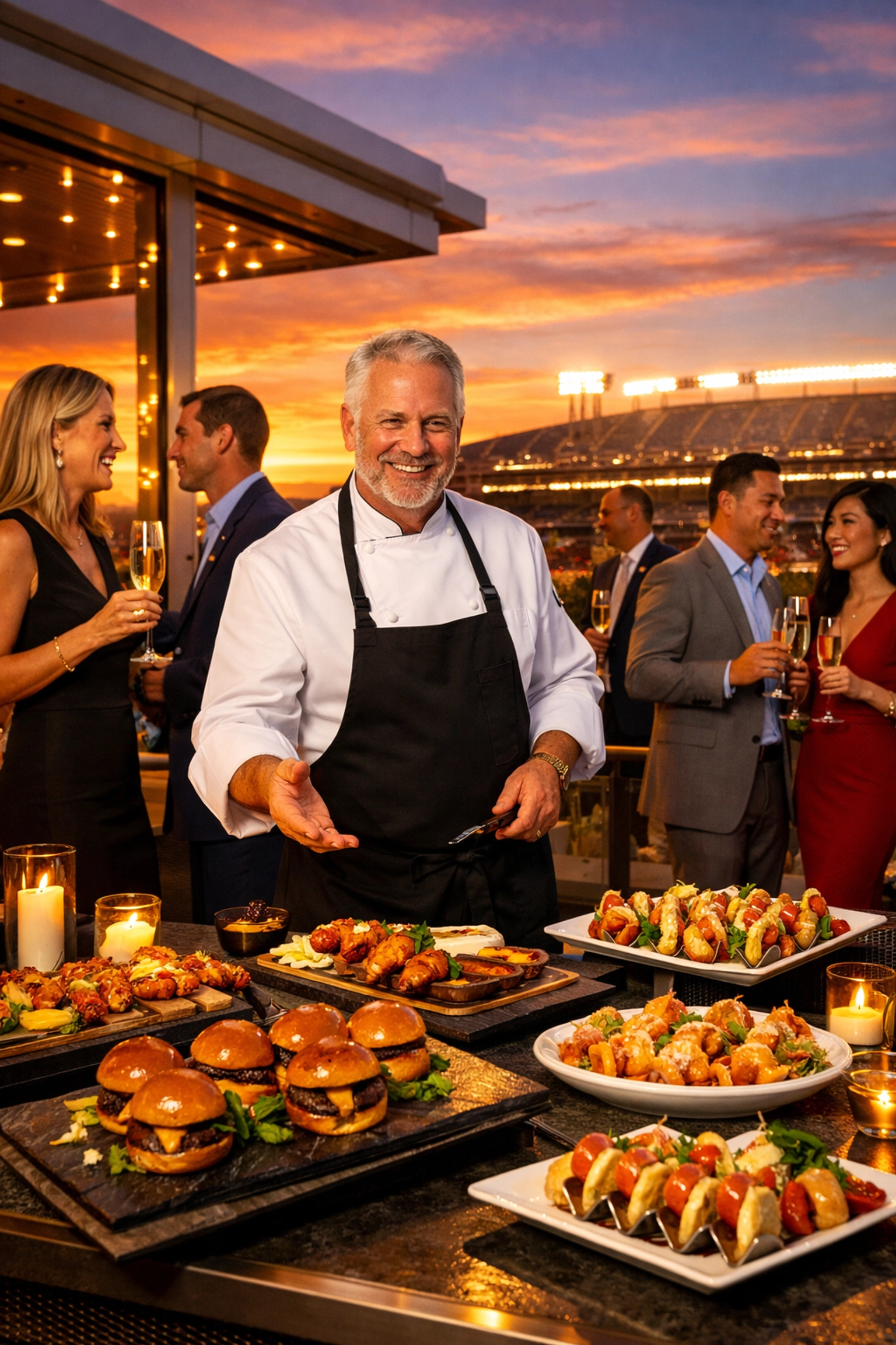 Exclusive Super Bowl corporate hospitality event with gourmet dining and stadium views