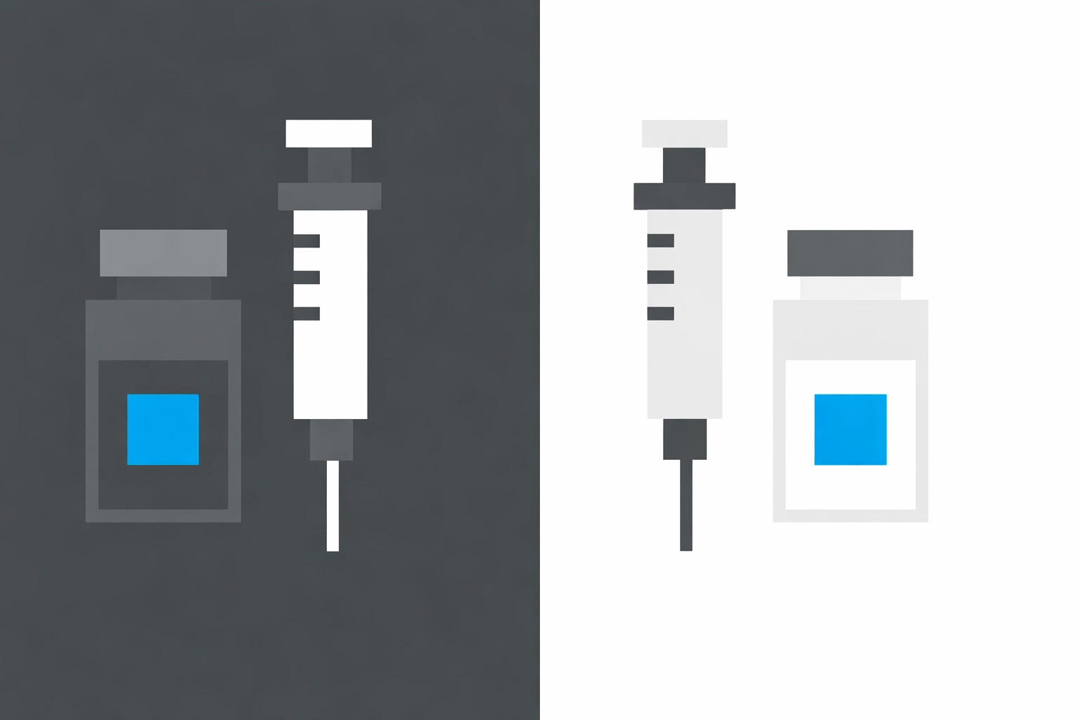 Geometric illustration of a medical vial and syringe for compounded semaglutide weight loss treatments.