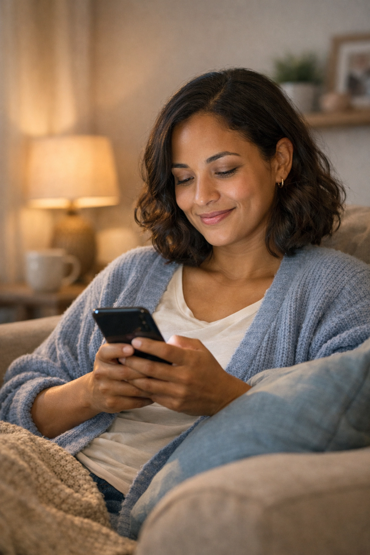 Woman texting online doctor from home for private medical consultation without embarrassment