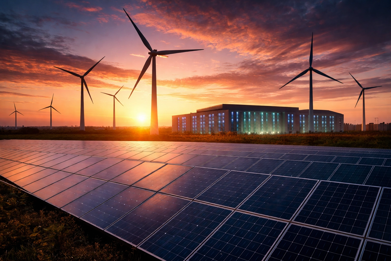 Wind farm and solar panels representing emerging infrastructure investment opportunities in 2026