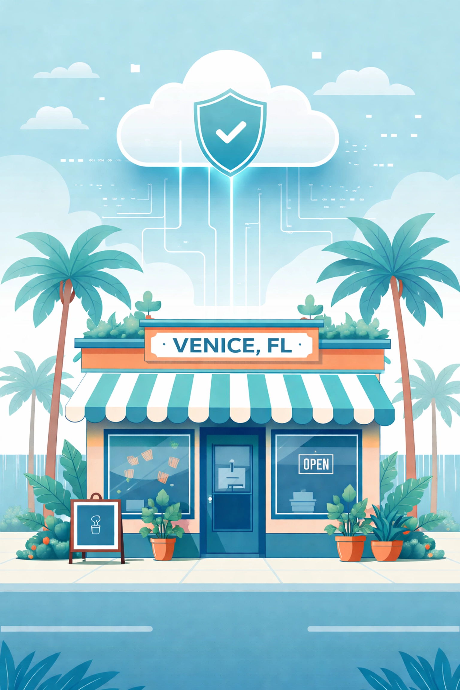 Venice FL small business storefront connected securely to the cloud, highlighting managed IT growth