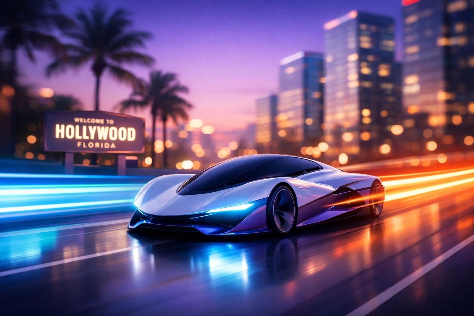 Speeding vehicle in Hollywood FL symbolizing rapid ROI and marketing efficiency for scaling businesses.