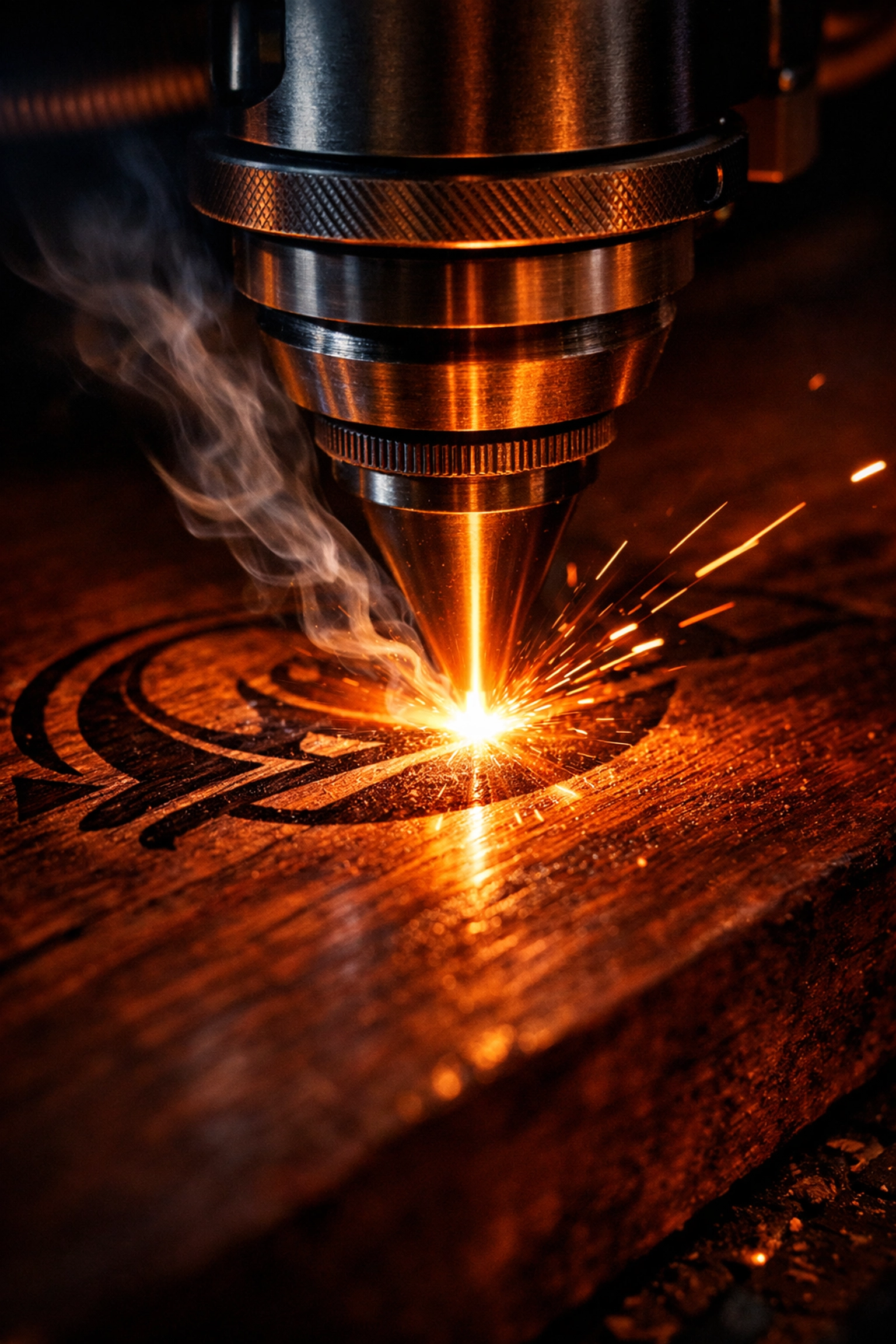 Precision laser engraving machine carving a permanent custom design into a high-quality wood surface.