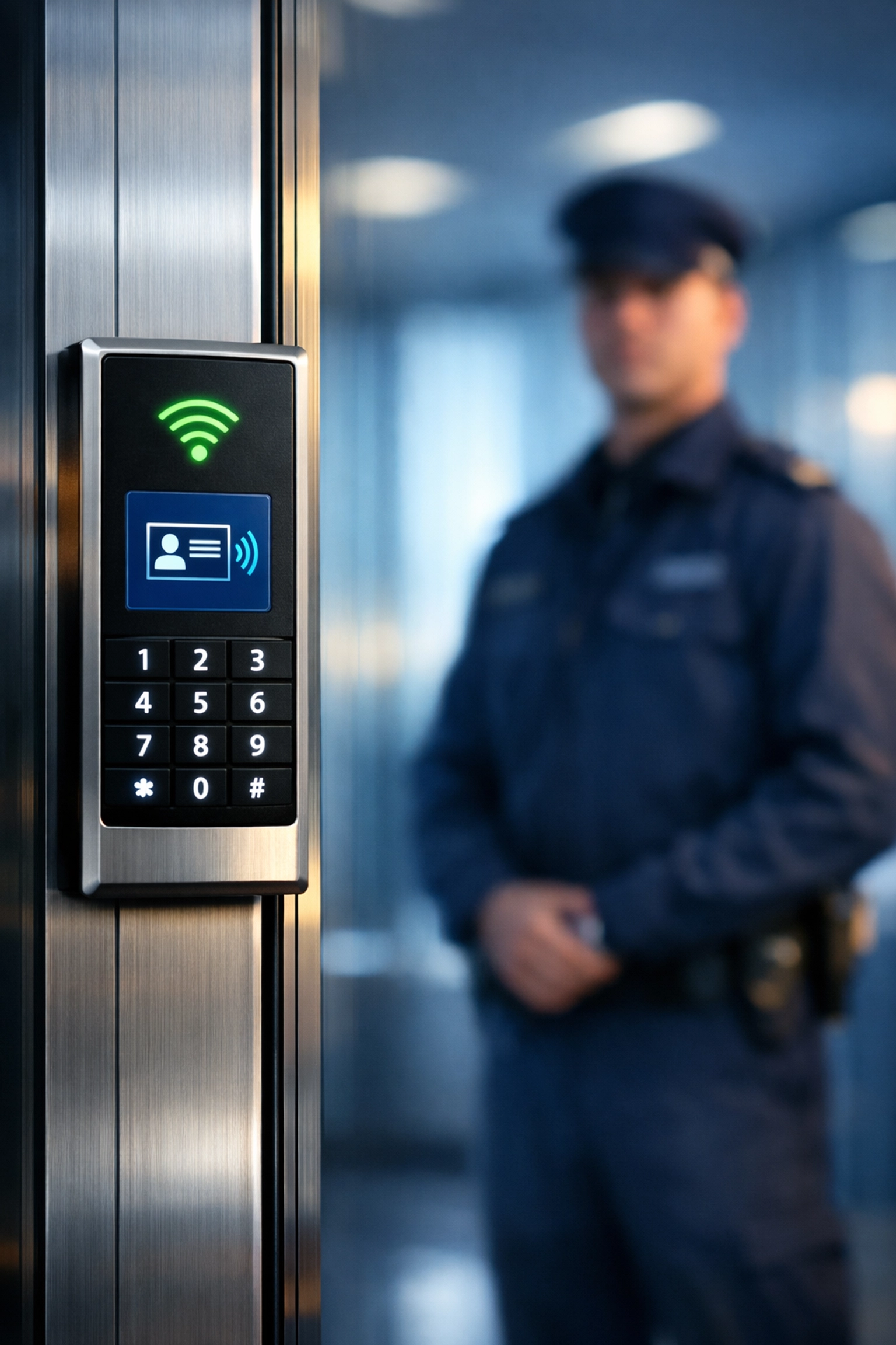 Secure office entrance with professional staff highlighting trusted commercial cleaning in Boston.