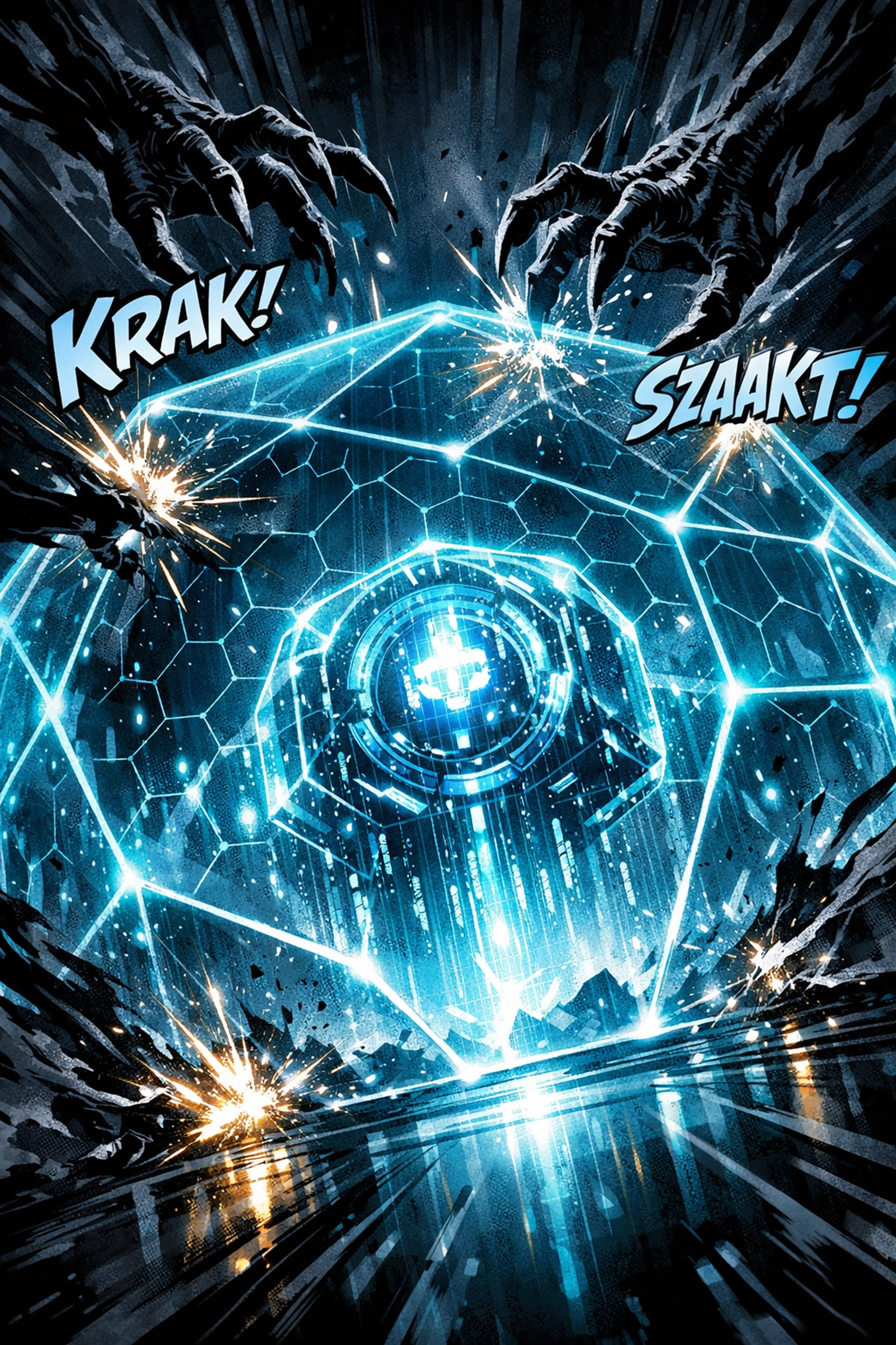 Digital security shield protecting B2B cash flow from payment fraud in a graphic novel style.