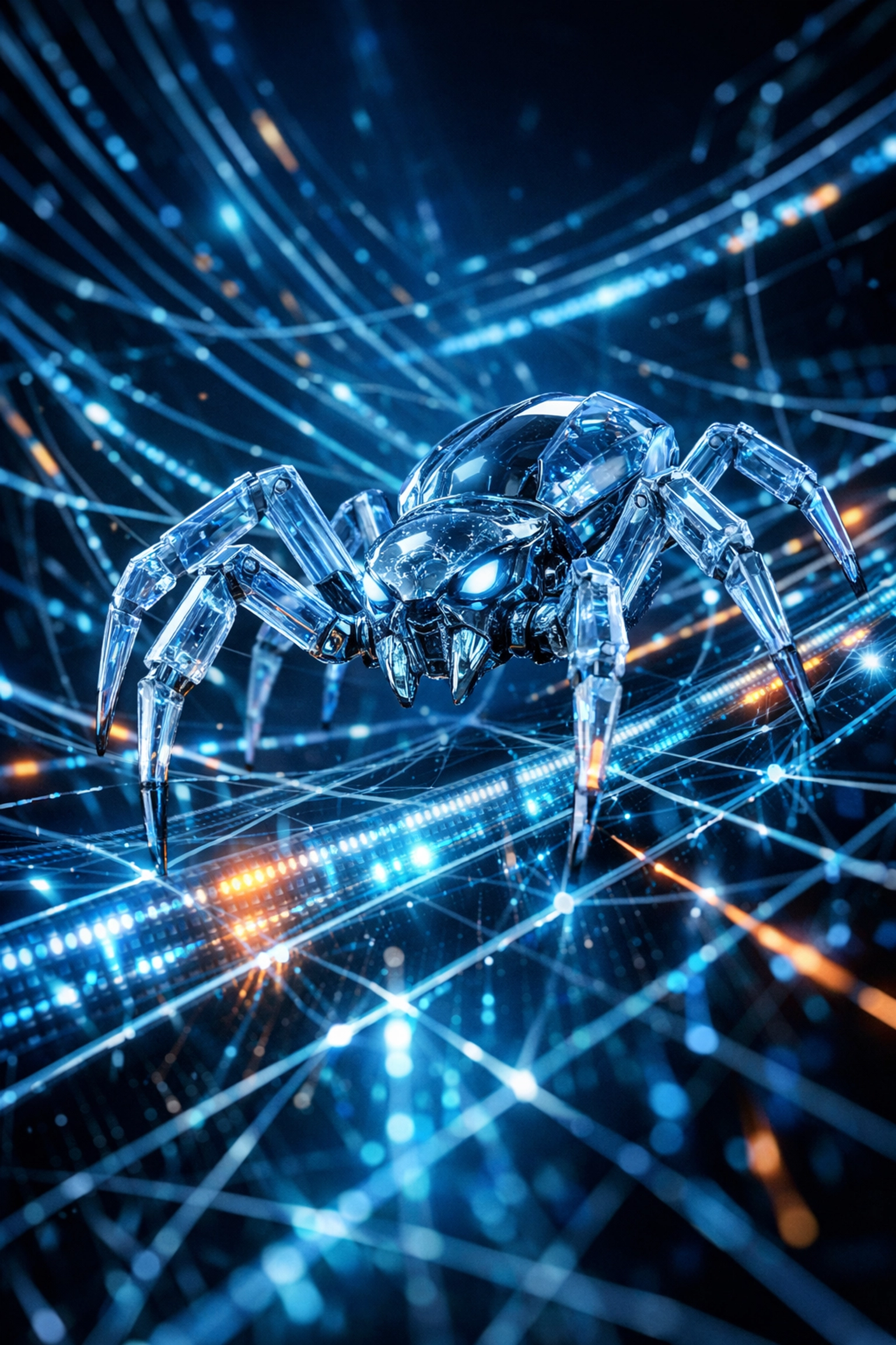 Digital search bots indexing high-quality content across a global network for fast Google Search results.