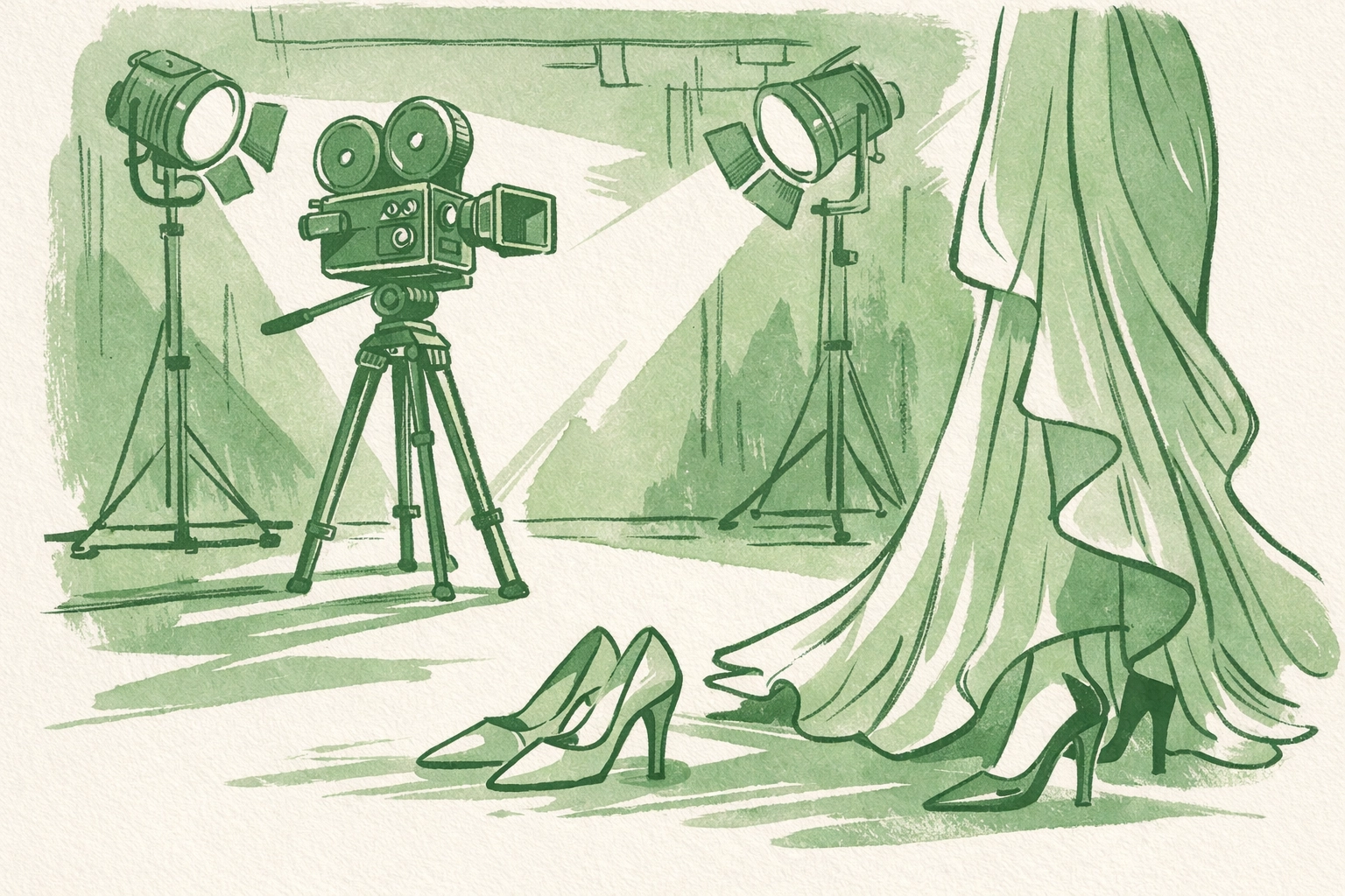 Warhol Factory era film camera and glamorous details representing Candy Darling's underground cinema career