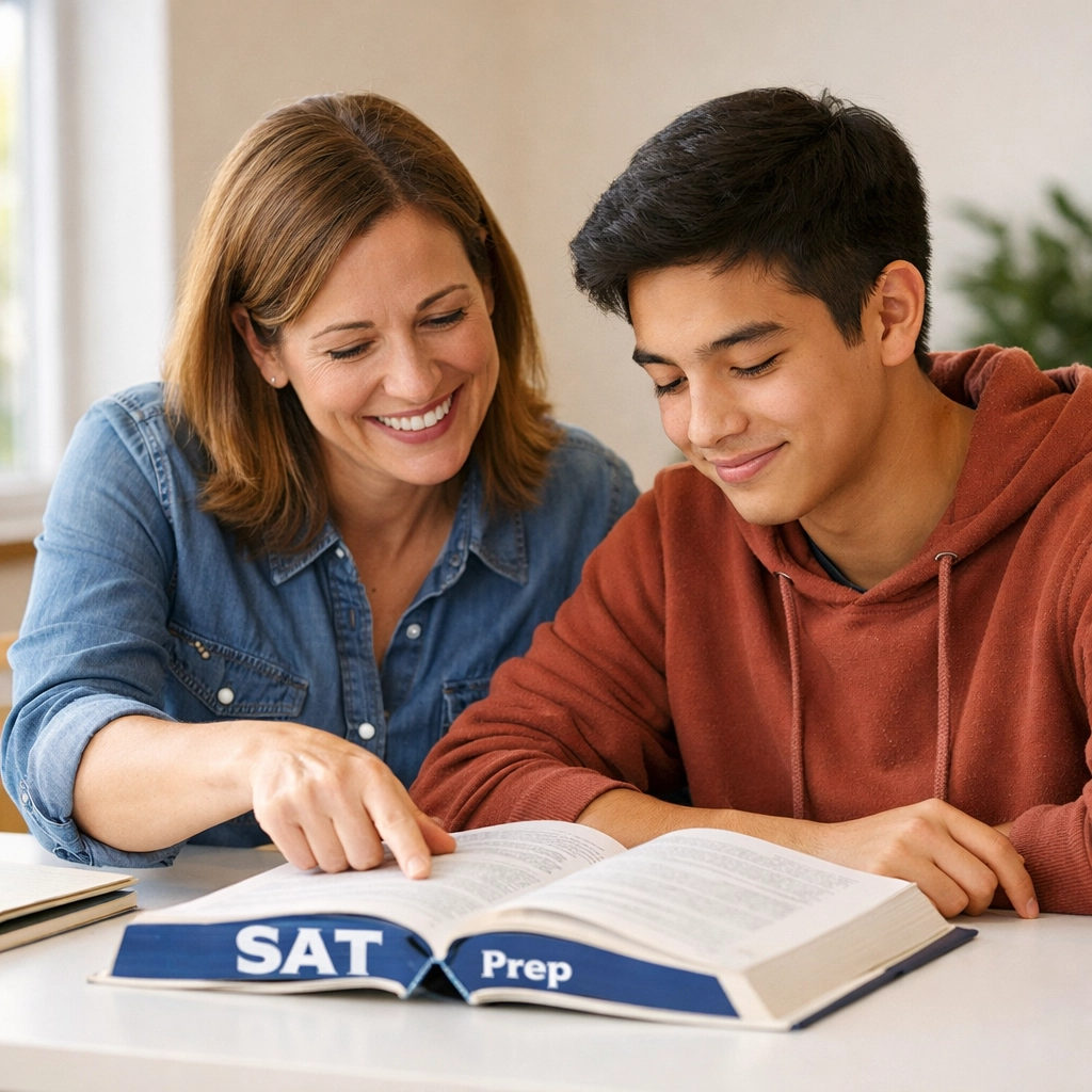 SAT tutor helping high school student understand reading comprehension strategies